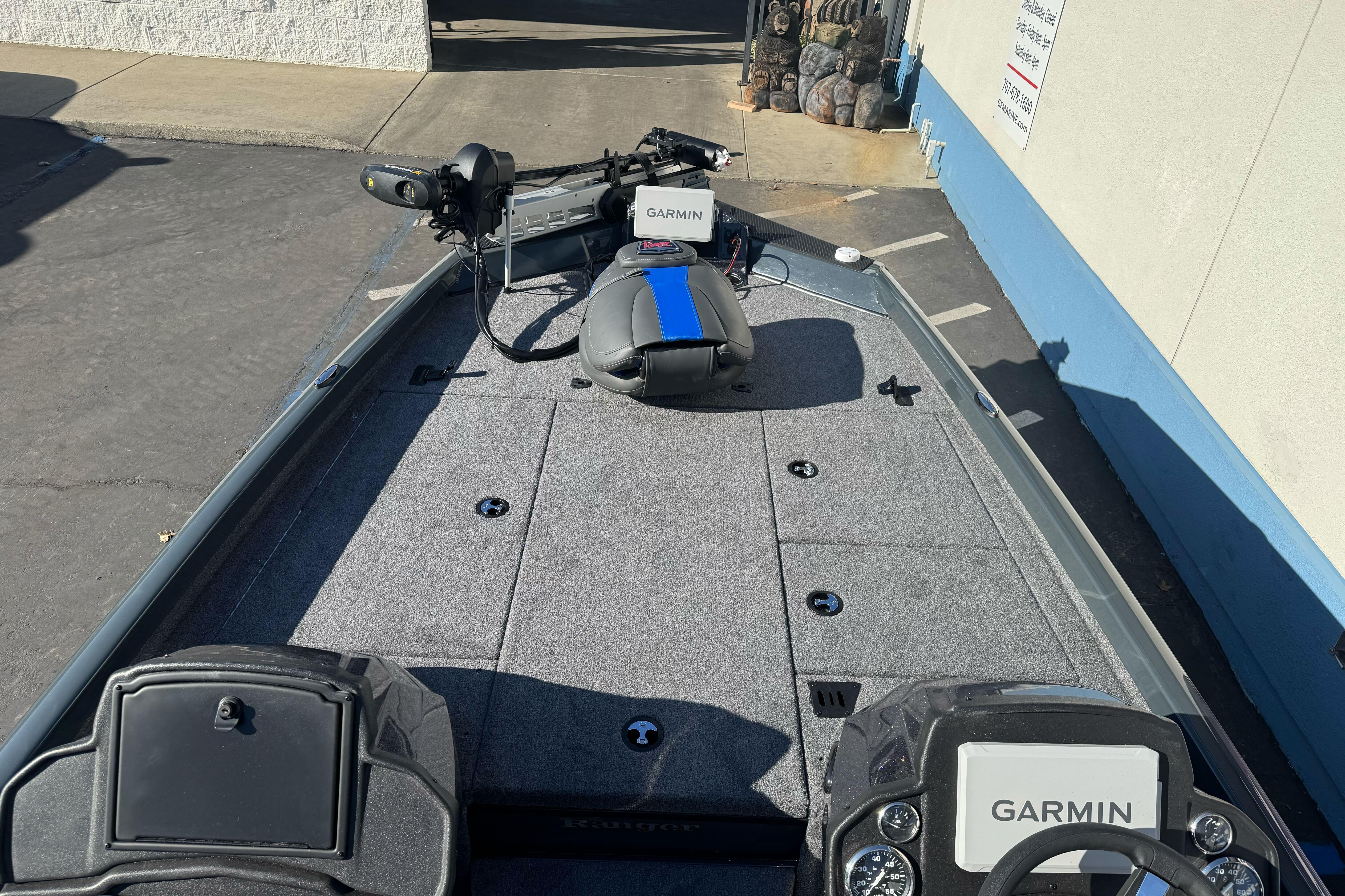 2026 Ranger RT188P boat deck with Garmin electronics and trolling motor.