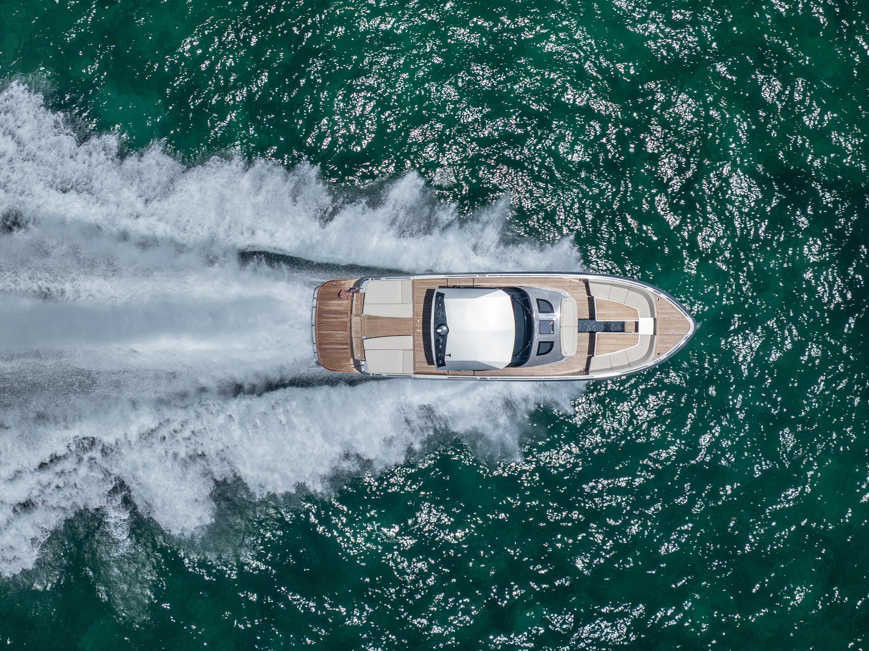 CNM-Continental 54 2019-YANINA FL-US-Aerial view of 2019 CNM Continental 54T yacht speeding on turquoise water.-9803754 | Thumbnail