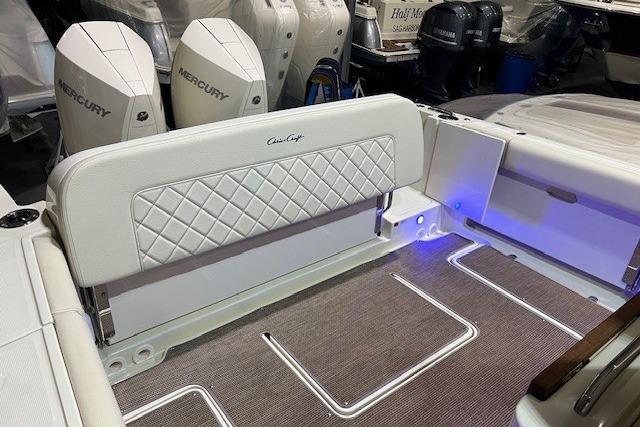 2023 Chris-Craft Catalina 30 boat interior with Mercury engines and elegant seating.