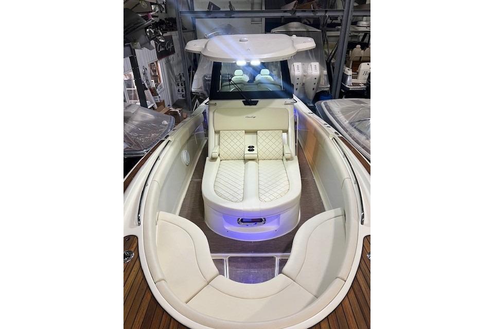 2023 Chris-Craft Catalina 30 boat interior with luxurious seating and modern design.
