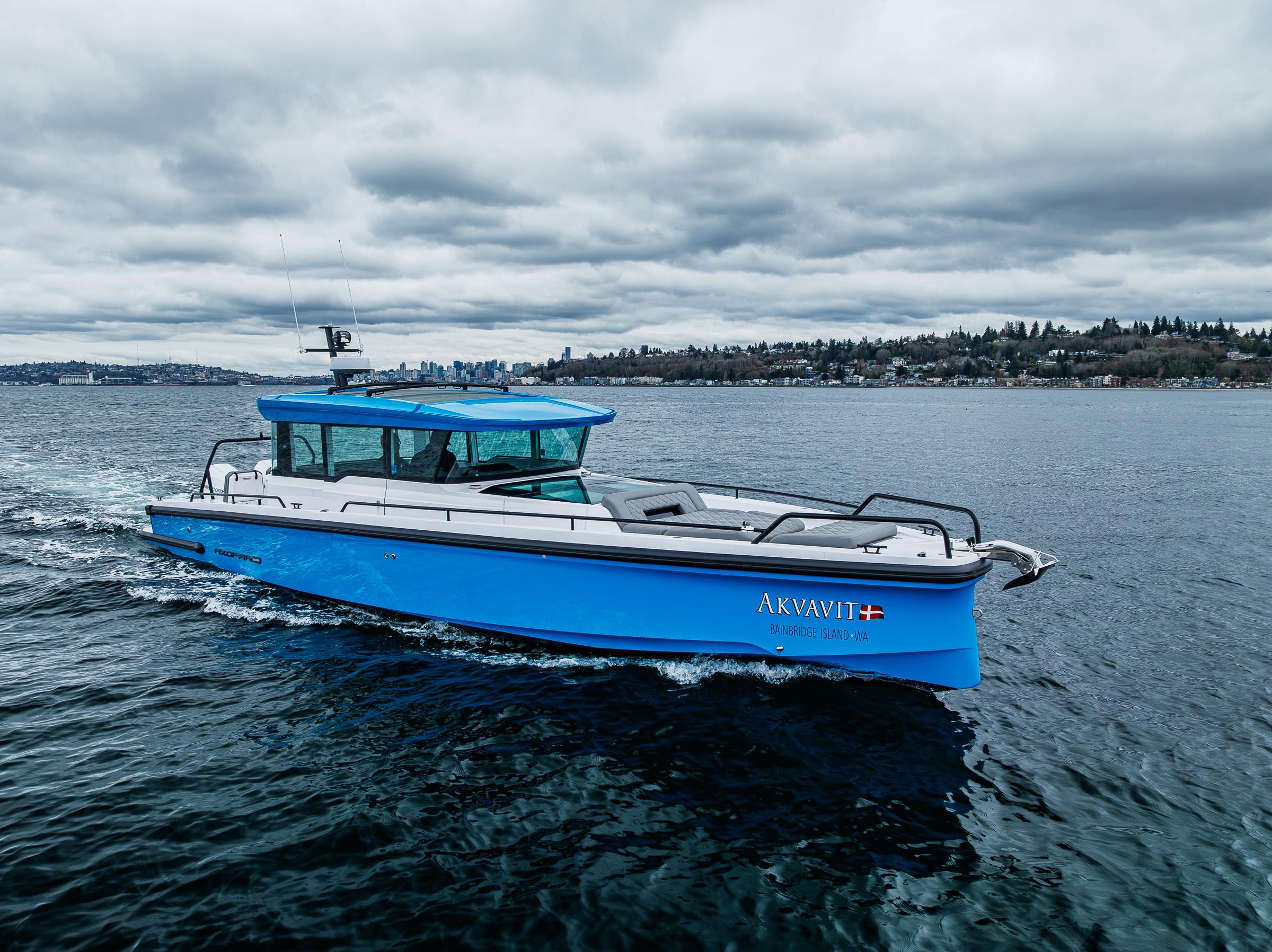 Axopar-37xc  Wetbar 2021-AQVAVIT WA-US-2021 Axopar 37xc Wetbar boat cruising on a cloudy day.-9703795 | Thumbnail