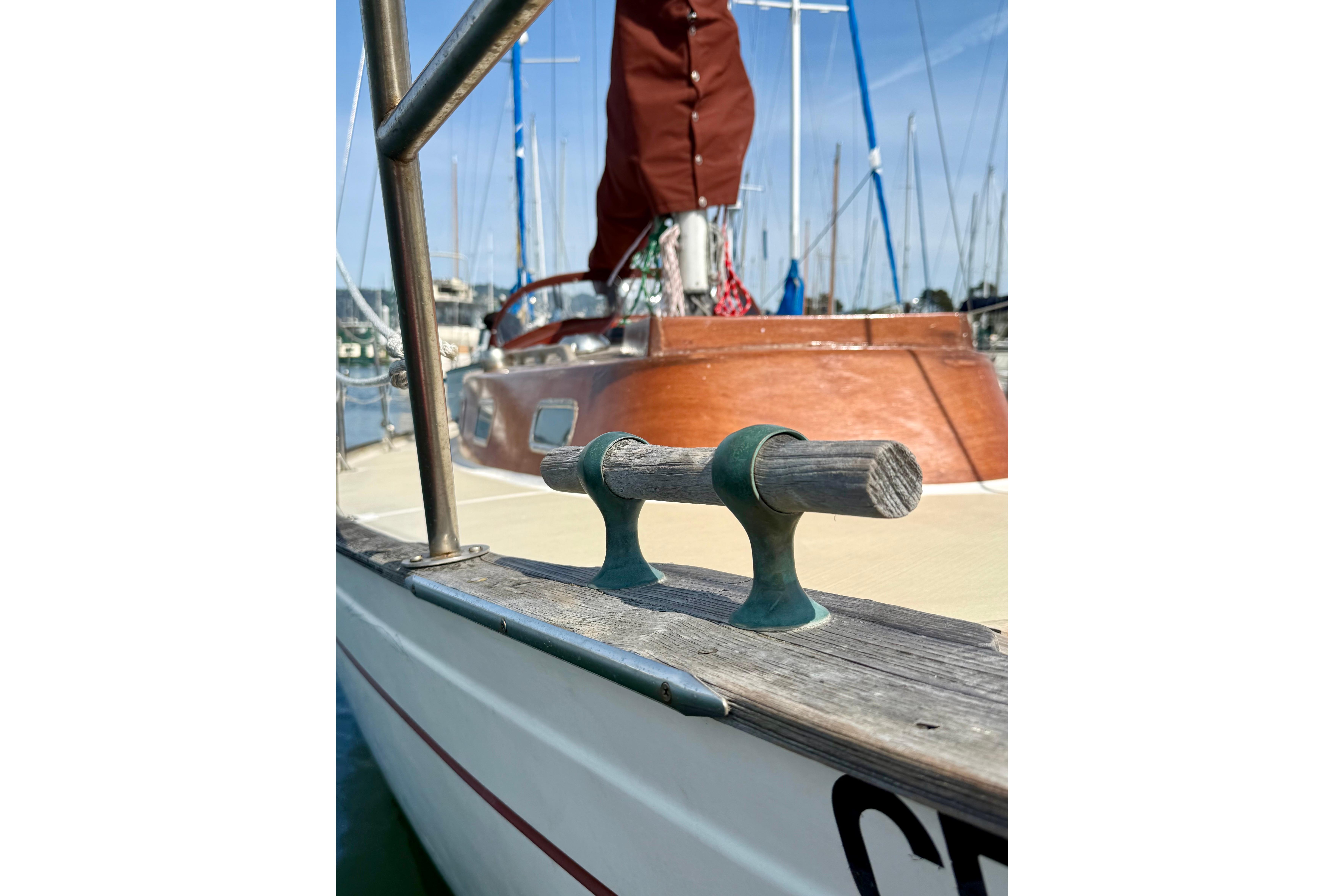 1978 Vindo 50 sailboat with wooden deck details in a marina setting.