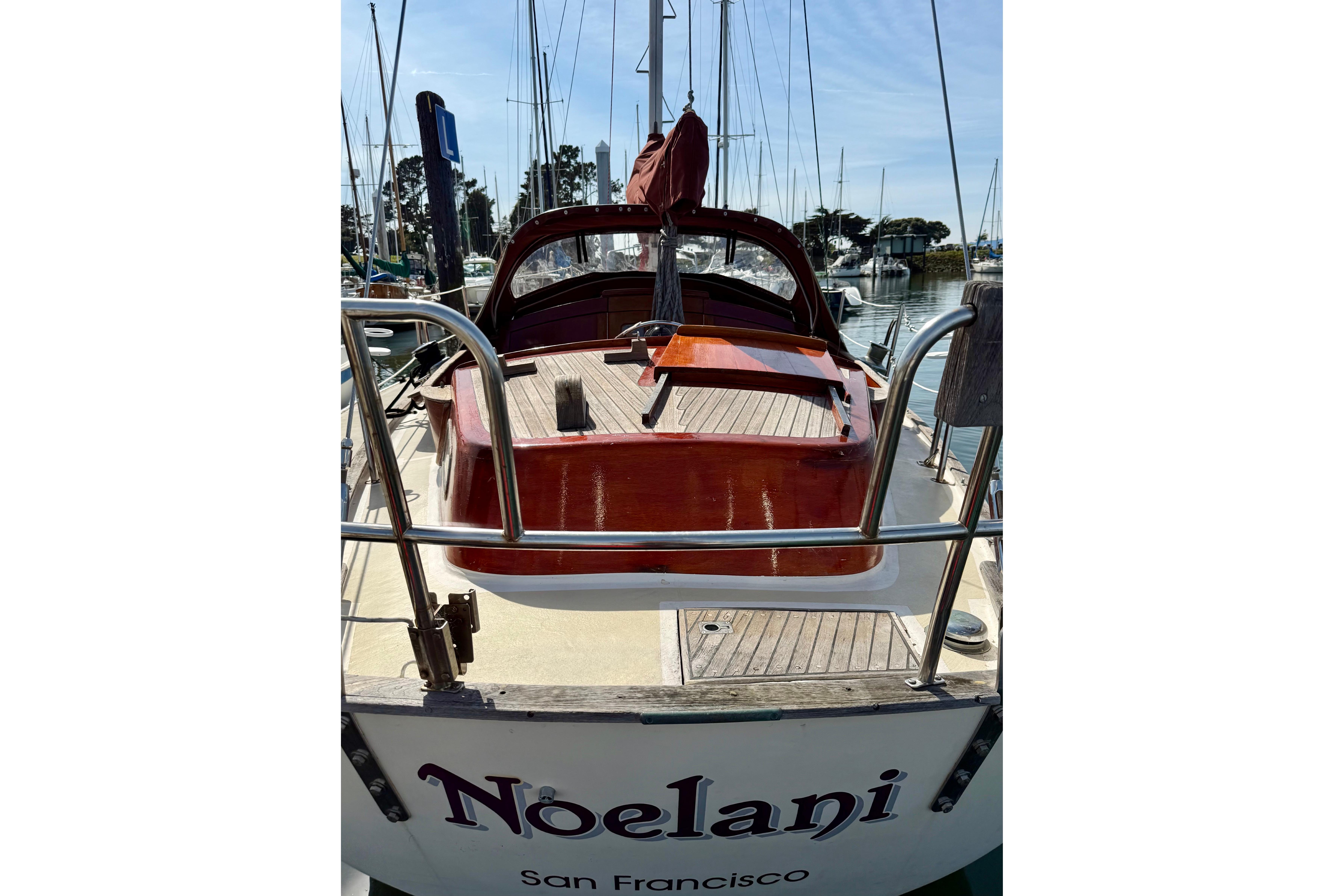 1978 Vindo 50 sailboat "Noelani" docked in San Francisco marina.