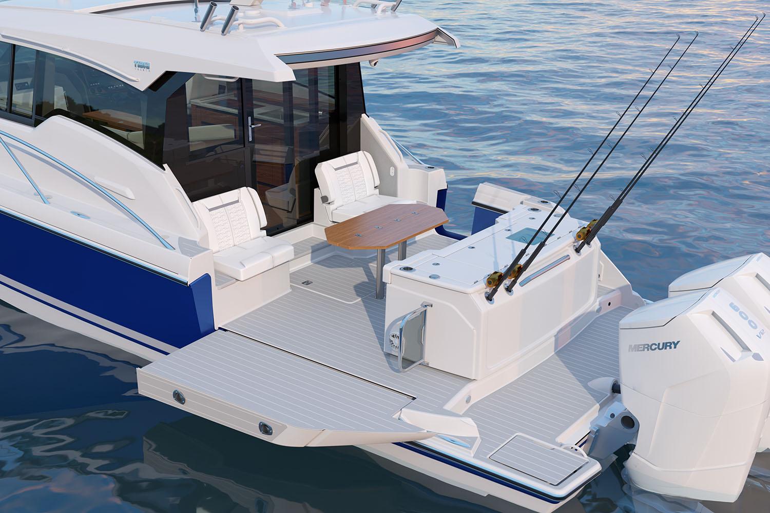 Manufacturer Provided Image: 2025 Tiara Yachts 43 LE with fishing rods and seating on calm water.