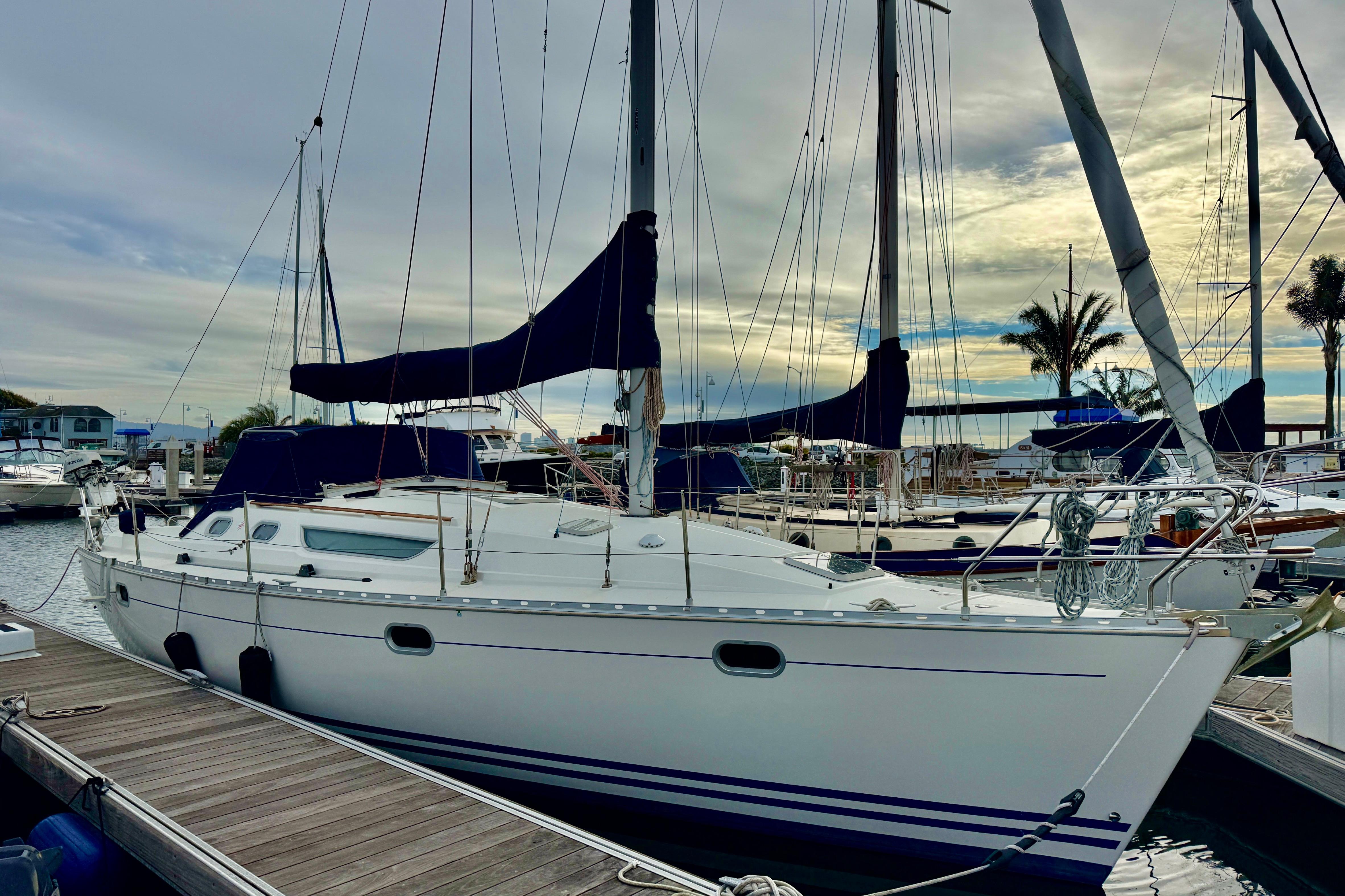 Jeanneau Sun Odyssey 36.2 sailboat docked at marina, 1997 model.