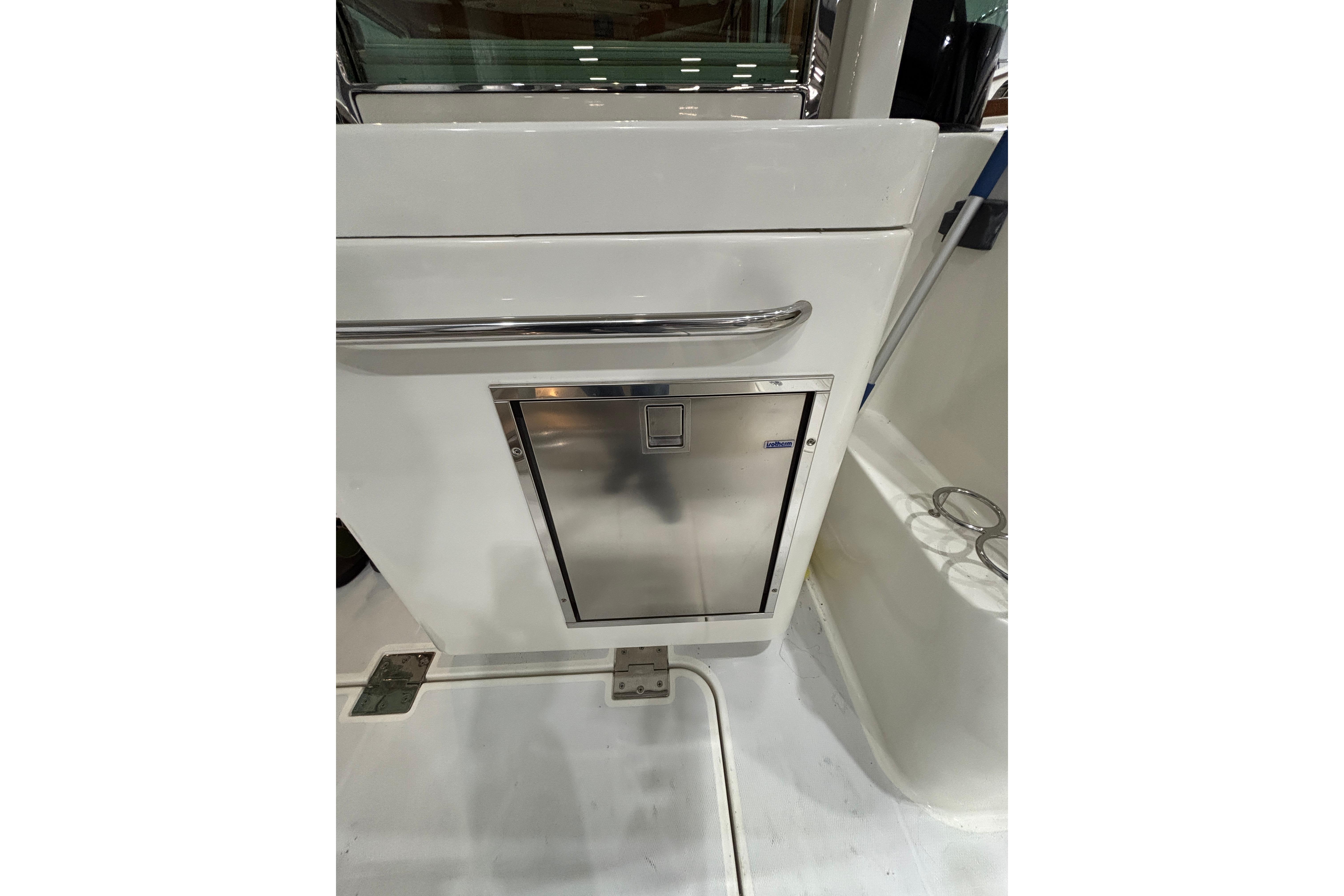Stainless steel cabinet on 2020 Sabre 45 Salon Express yacht interior.