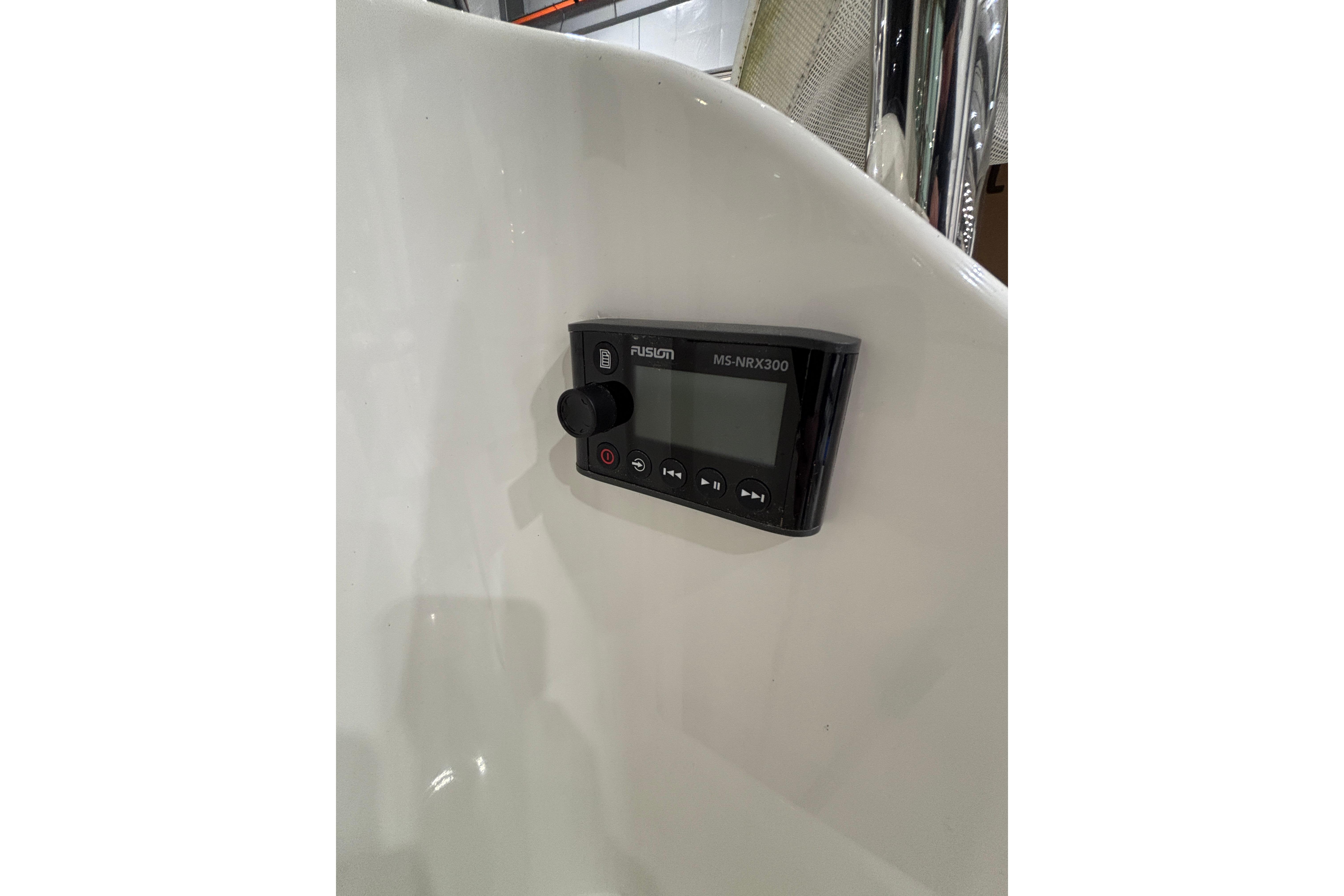 Fusion MS-NRX300 marine stereo on 2020 Sabre 45 Salon Express yacht.