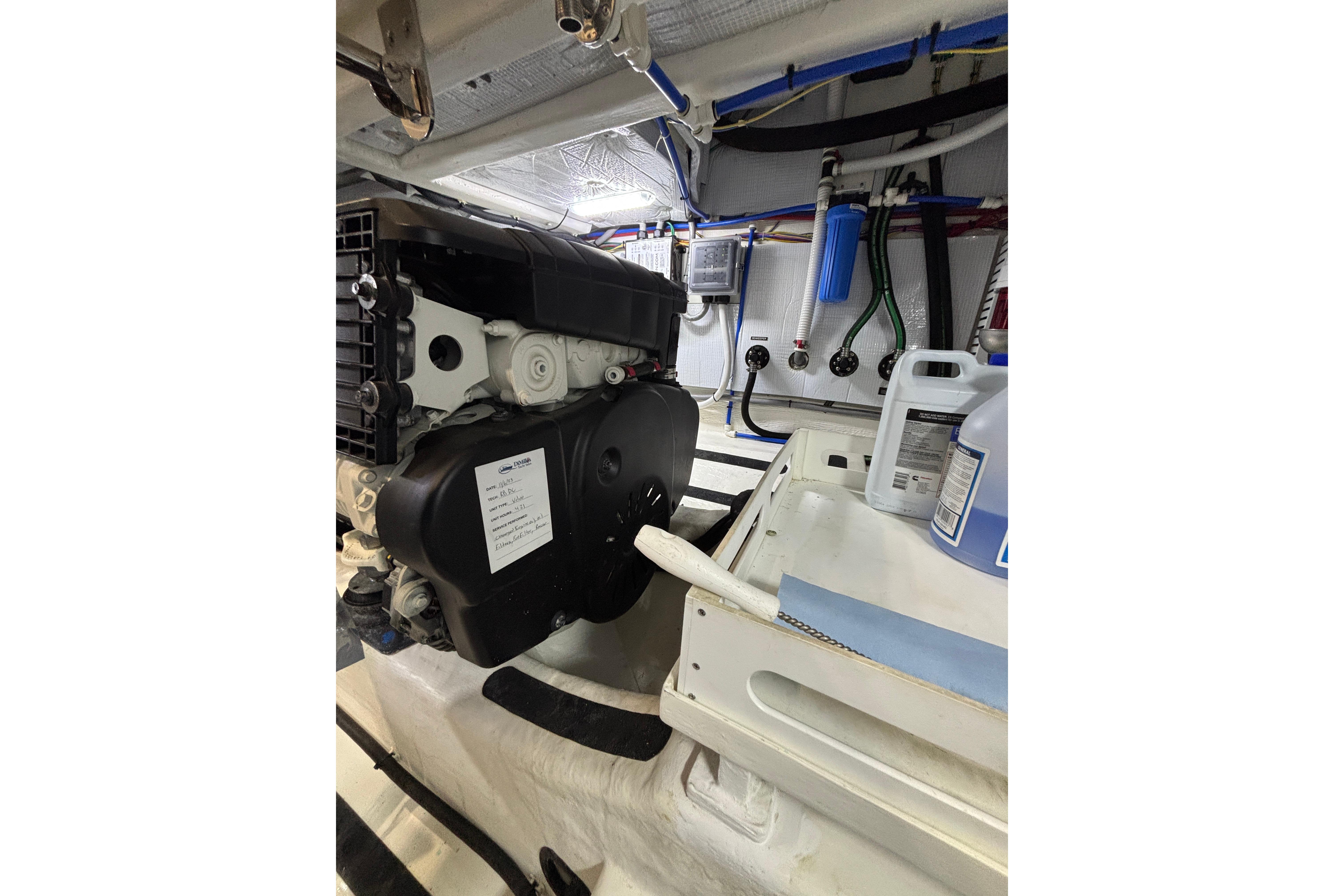 Engine room of 2020 Sabre 45 Salon Express with visible components and equipment.