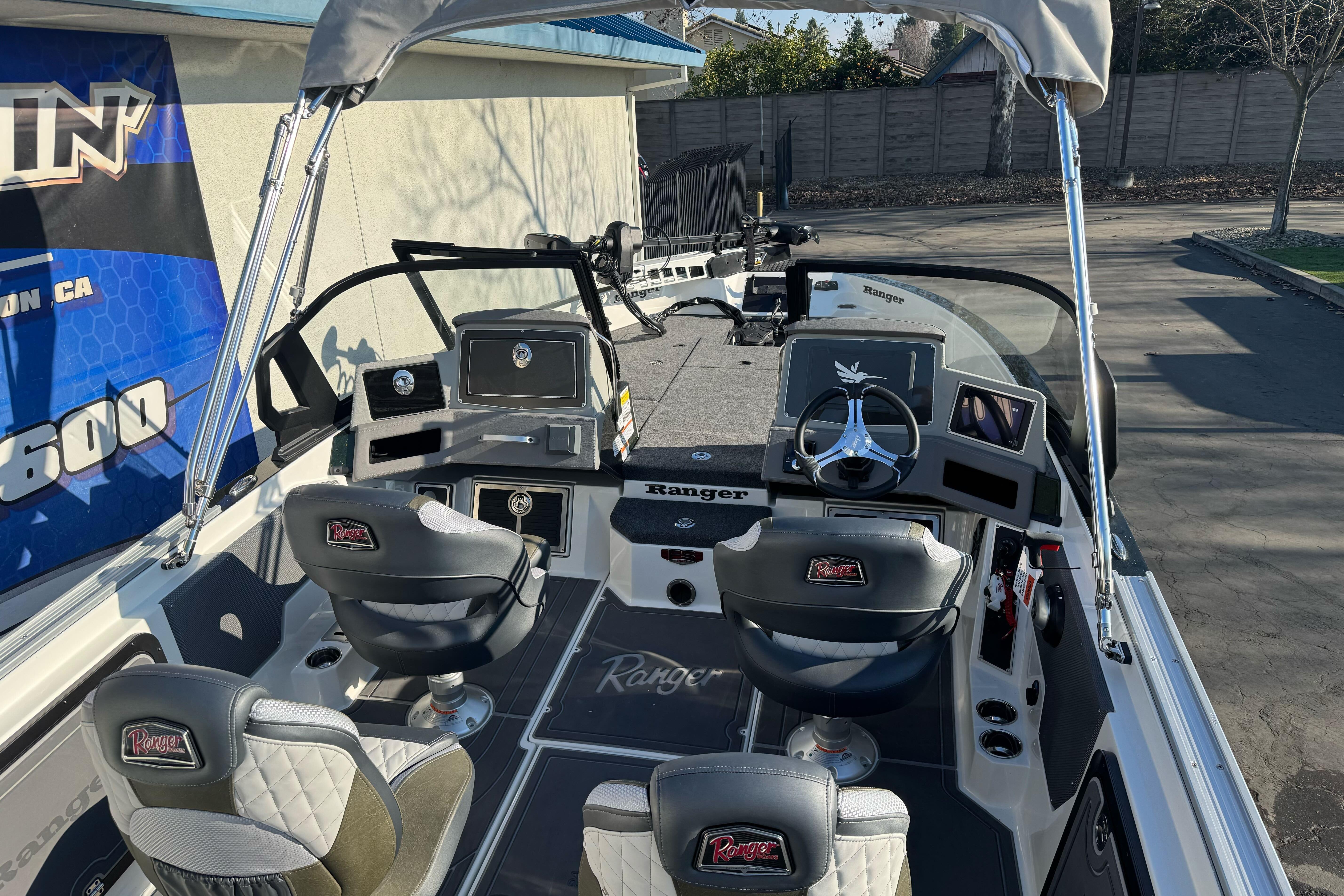 2026 Ranger 620xFS Pro boat interior with dual seats and modern dashboard.