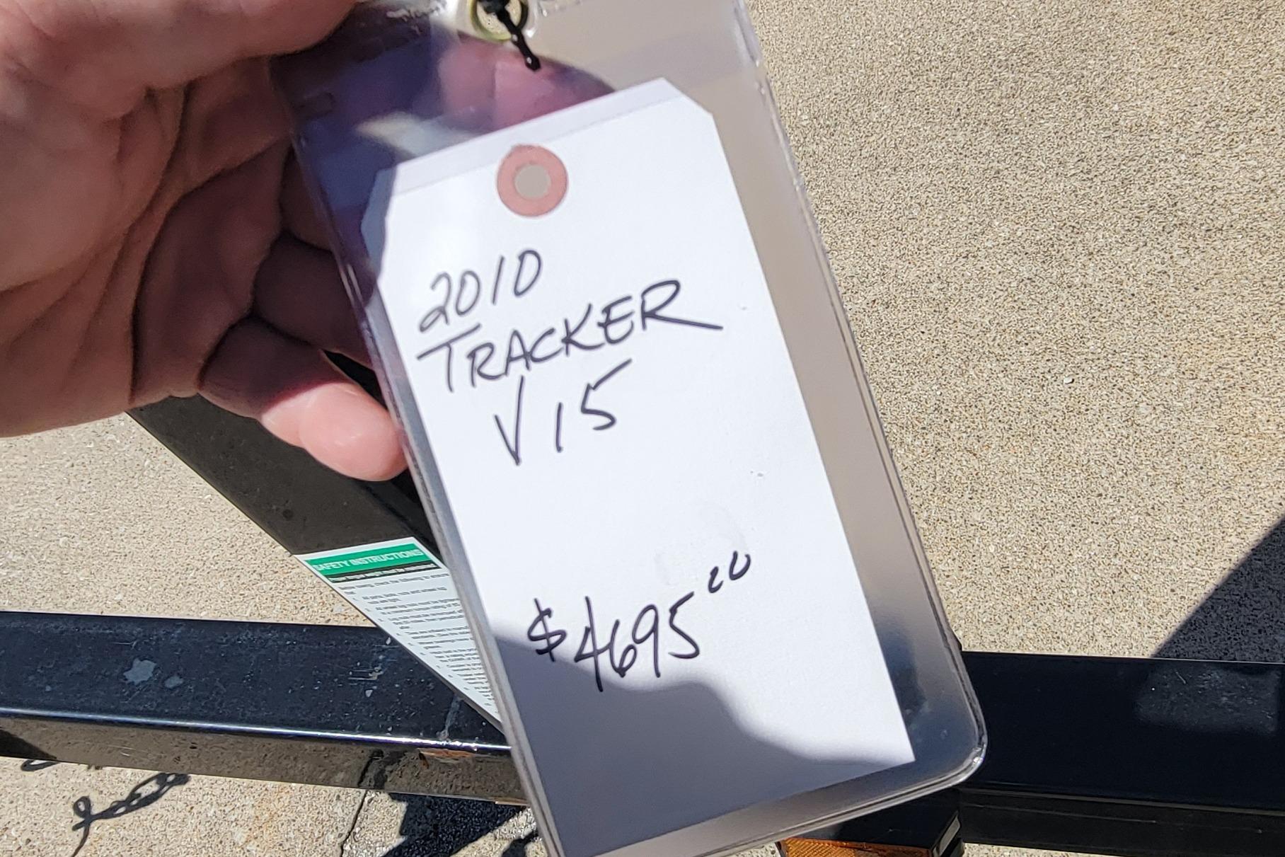 Price tag for 2010 Tracker Guide V 15 Laker, $495.00.