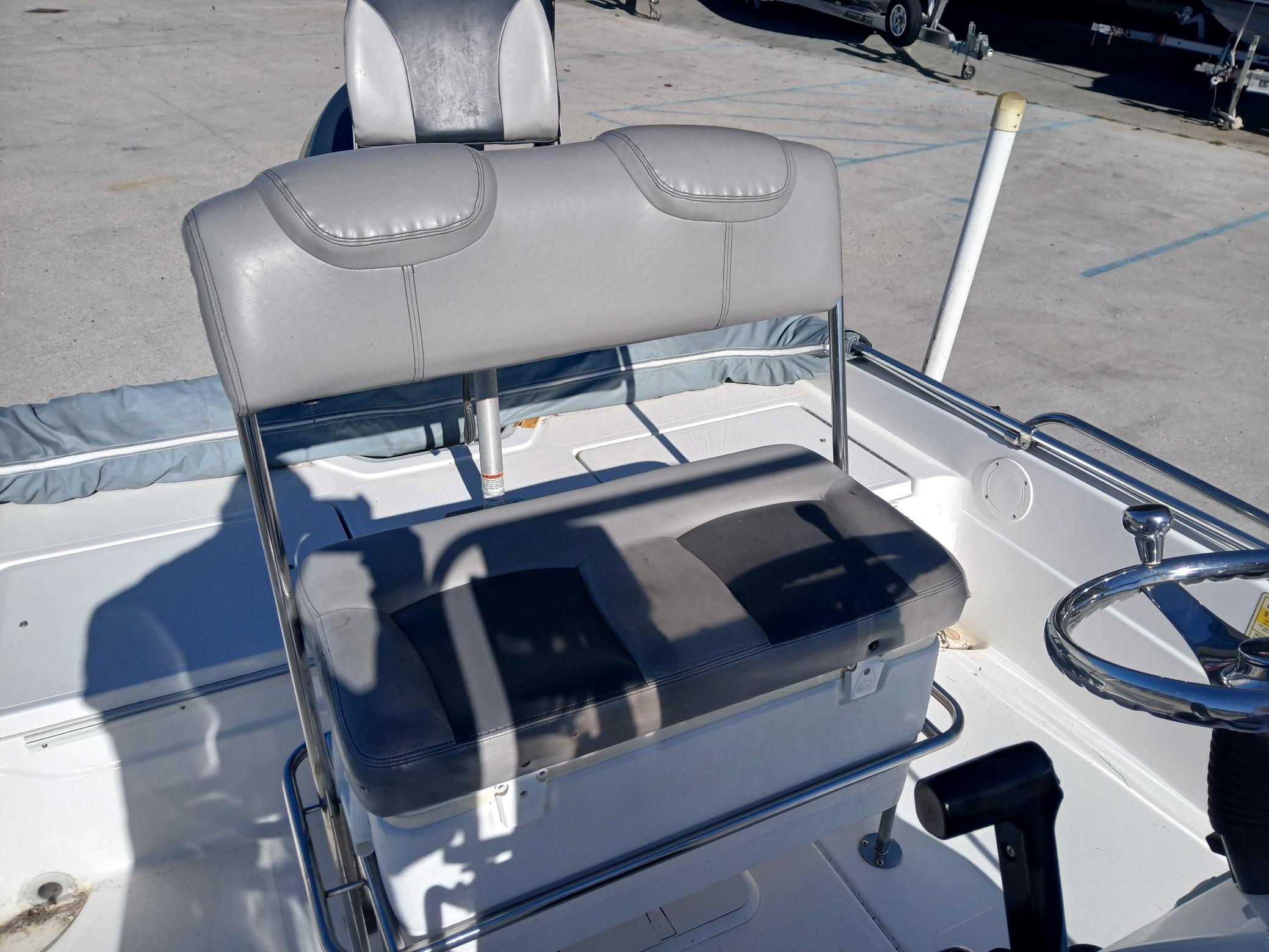 2008 Skeeter 20 ZX boat interior with gray seating and steering wheel.