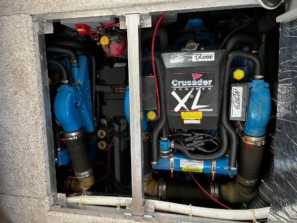 Engine compartment of a 1996 Carver 325 Aft Cabin with Crusader XL engines.