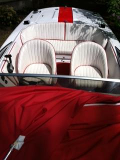 2008 Donzi 18 Classic boat with red and white seats.