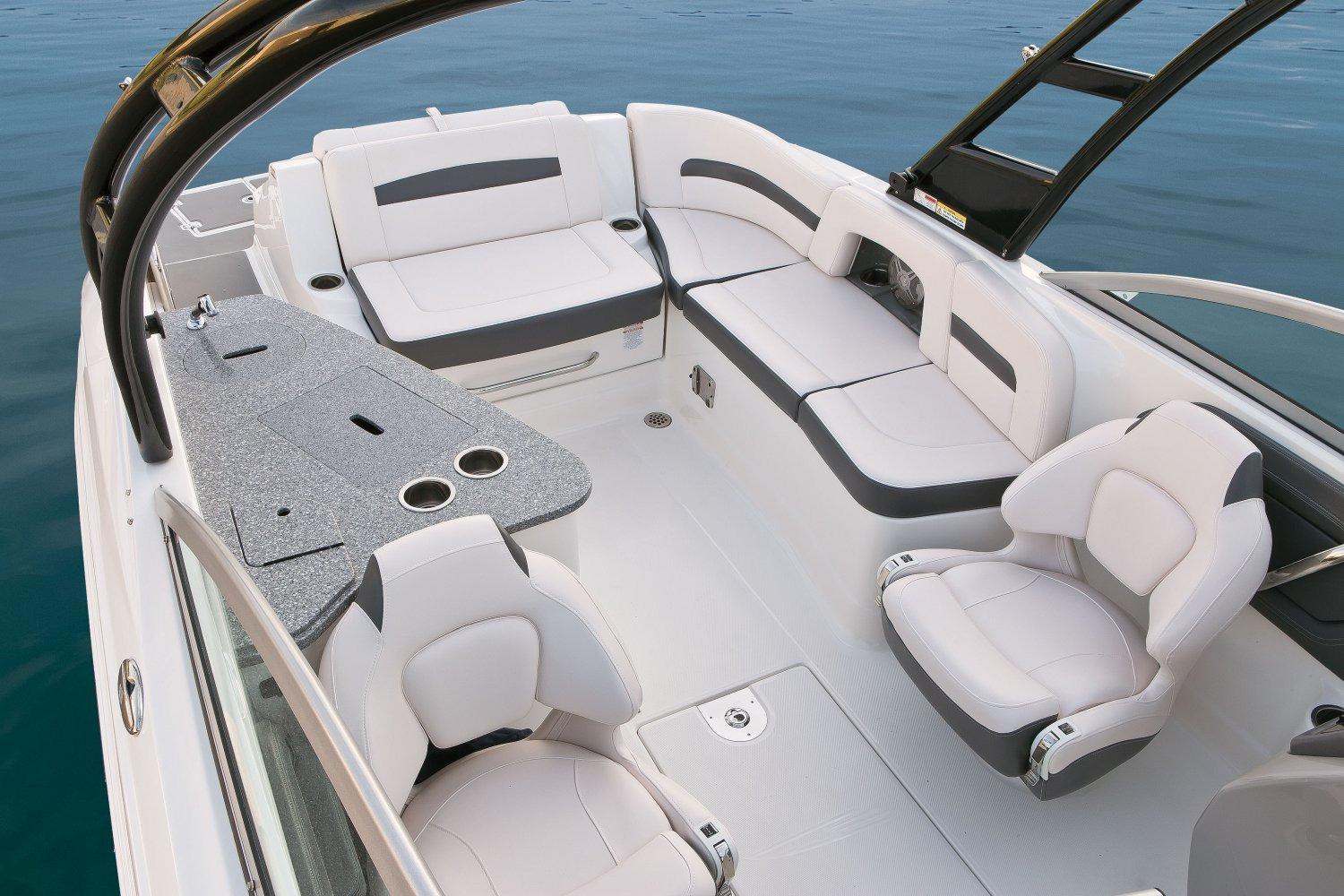 Manufacturer Provided Image: 2016 Chaparral 264 Sunesta boat interior with white and gray seating.