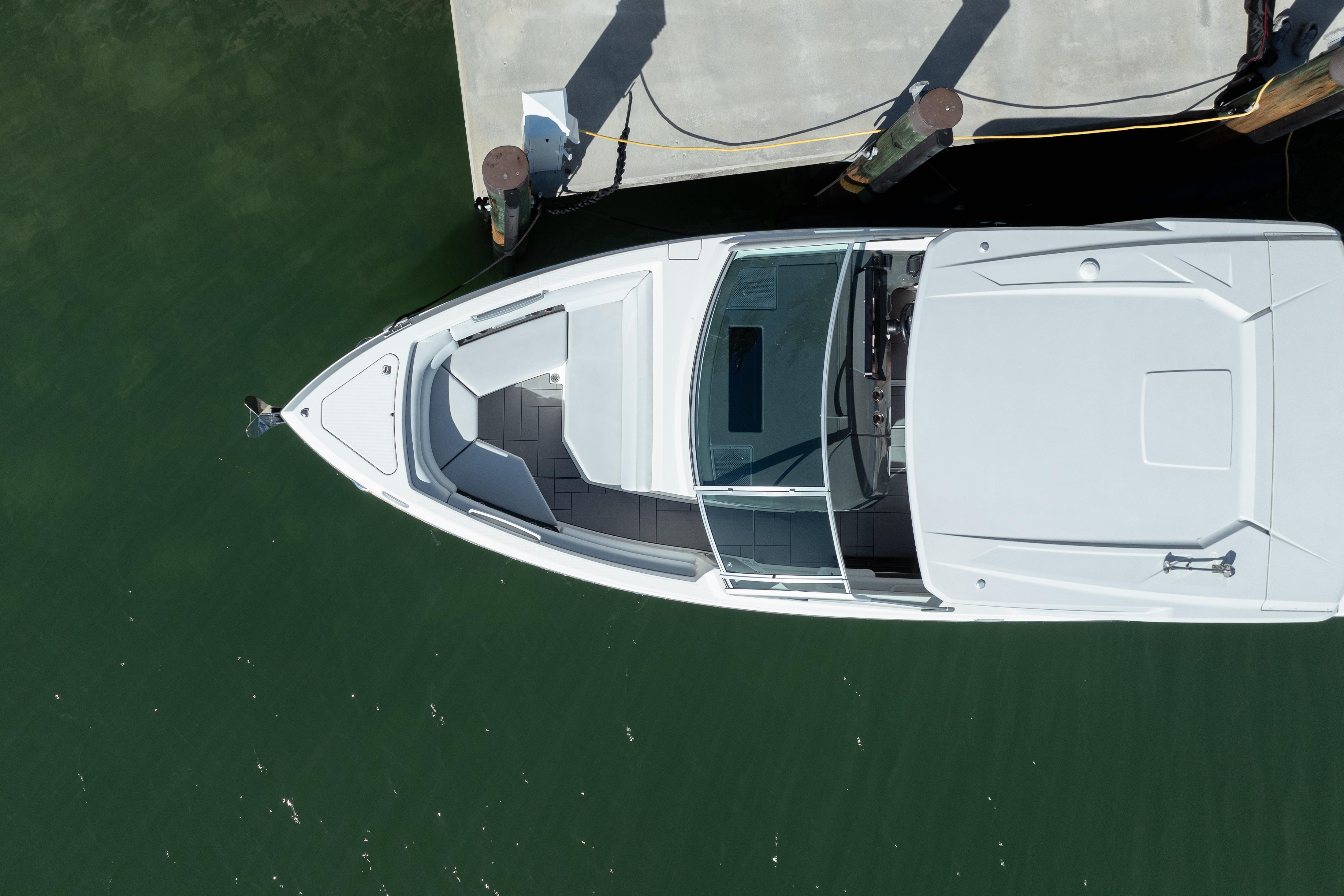 Aviara-AV36 OB 2023-Pellicano FL-US-Aerial view of 2023 Aviara AV36 OB boat docked on calm water.-9680430 | Thumbnail