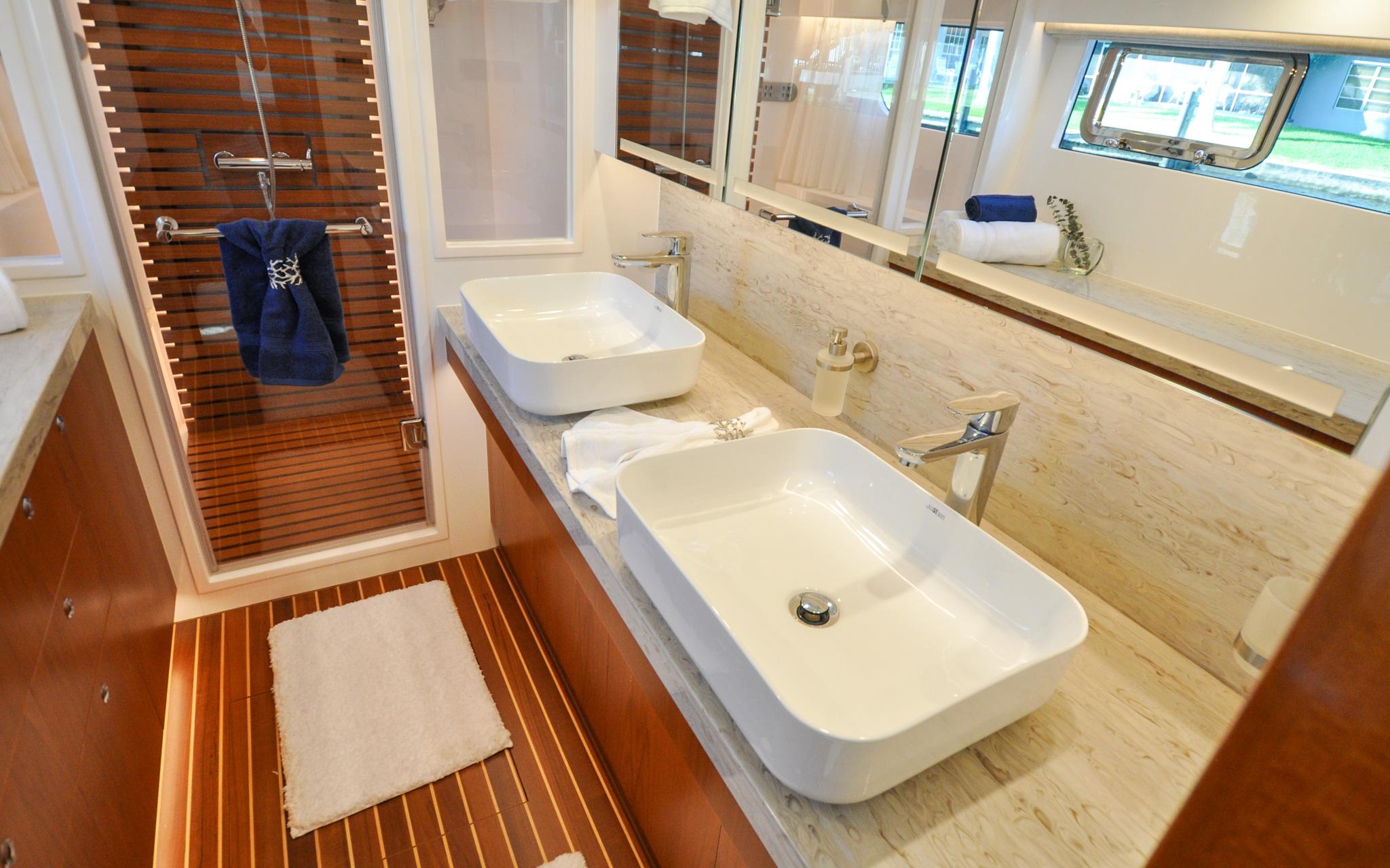 Castina Yacht Photos Pics Horizon 65PC - Castina - Owners Cabin - Shower Compartment - Double Sinks