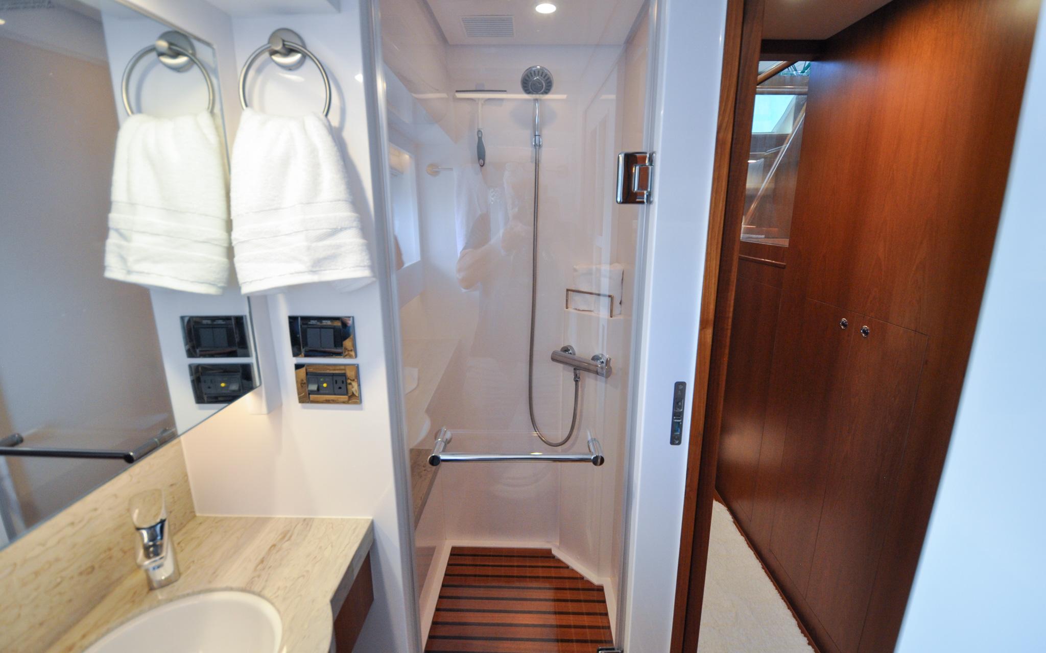 Castina Yacht Photos Pics Horizon 65PC - Castina - Starboard Hull - Forward Guest Cabin - Head - Stall Shower