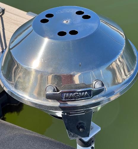 Stainless steel Magma grill on a 1997 Carver 350 Mariner boat.