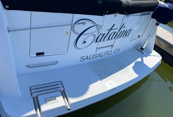 1997 Carver 350 Mariner boat named "Catalina" docked in Sausalito, CA.