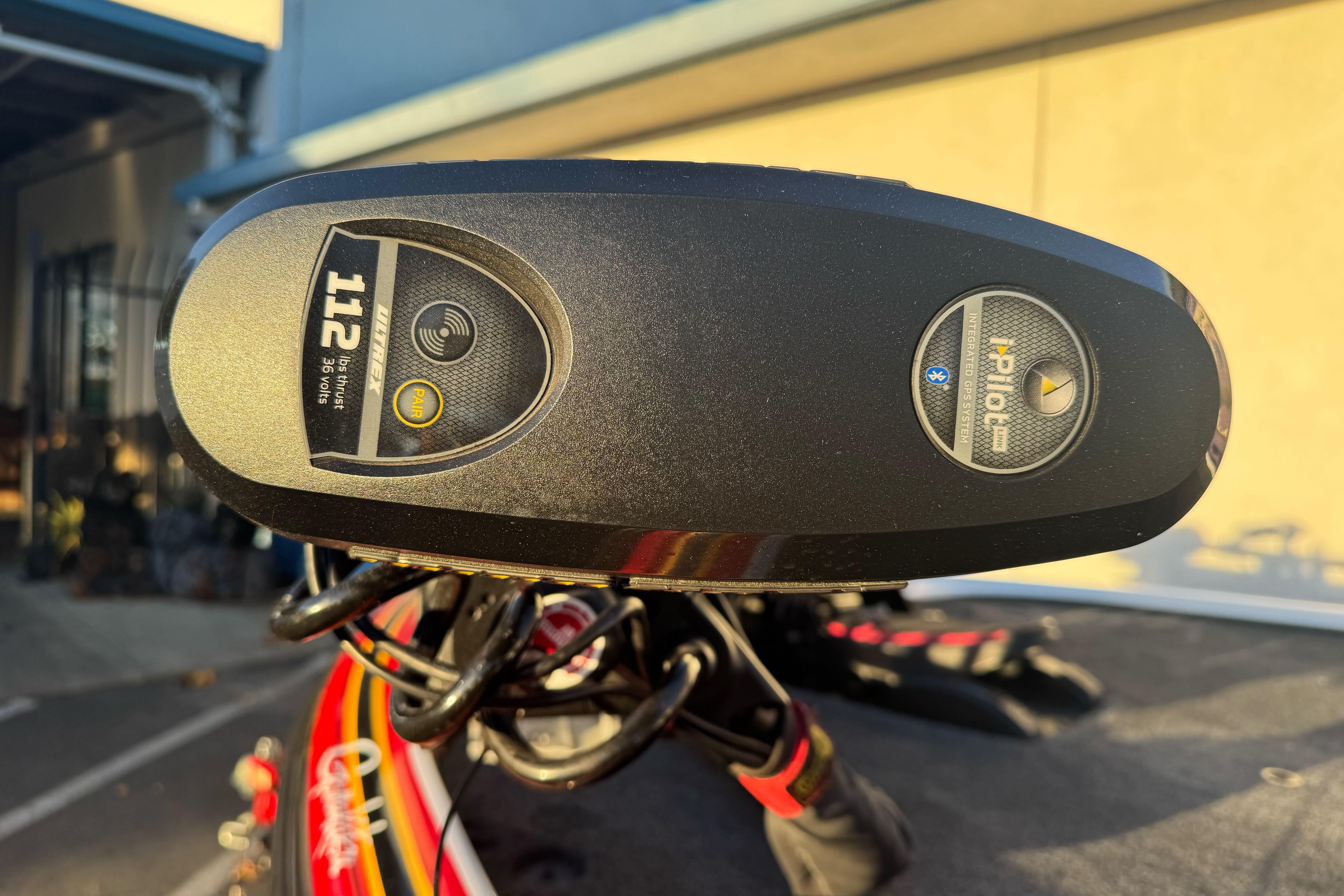 Close-up of a 2011 Nitro Z-9 DC boat motor with i-Pilot technology.