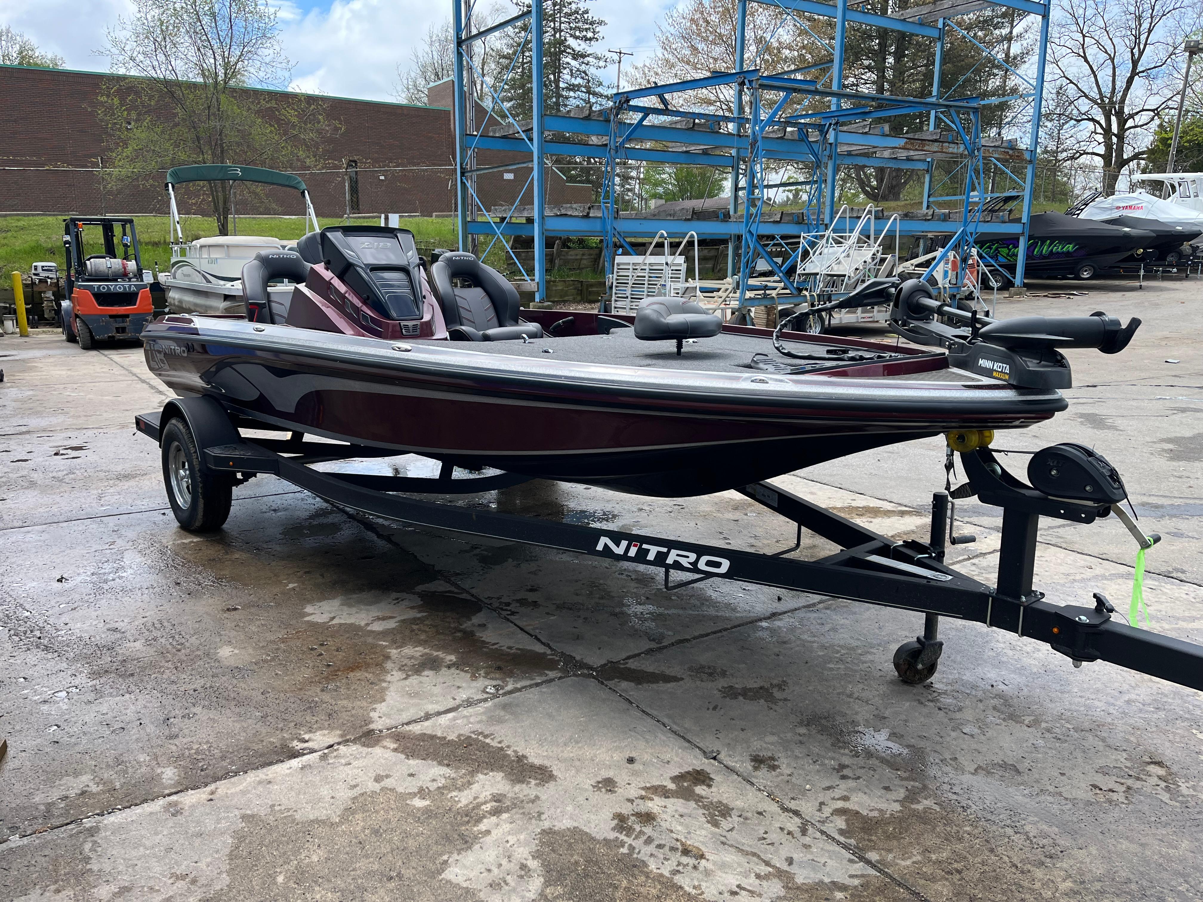 2022 Nitro Z18 boat on trailer in outdoor storage area.