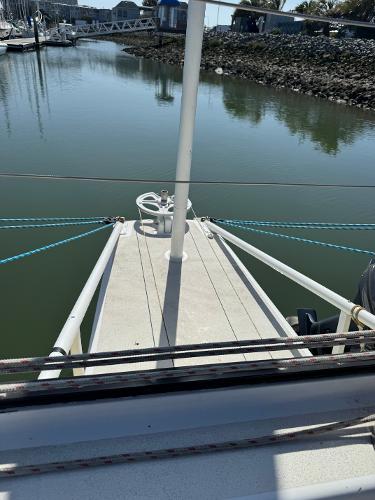 1982 Greene Marine 35 Acapella sailboat docked in a calm marina.