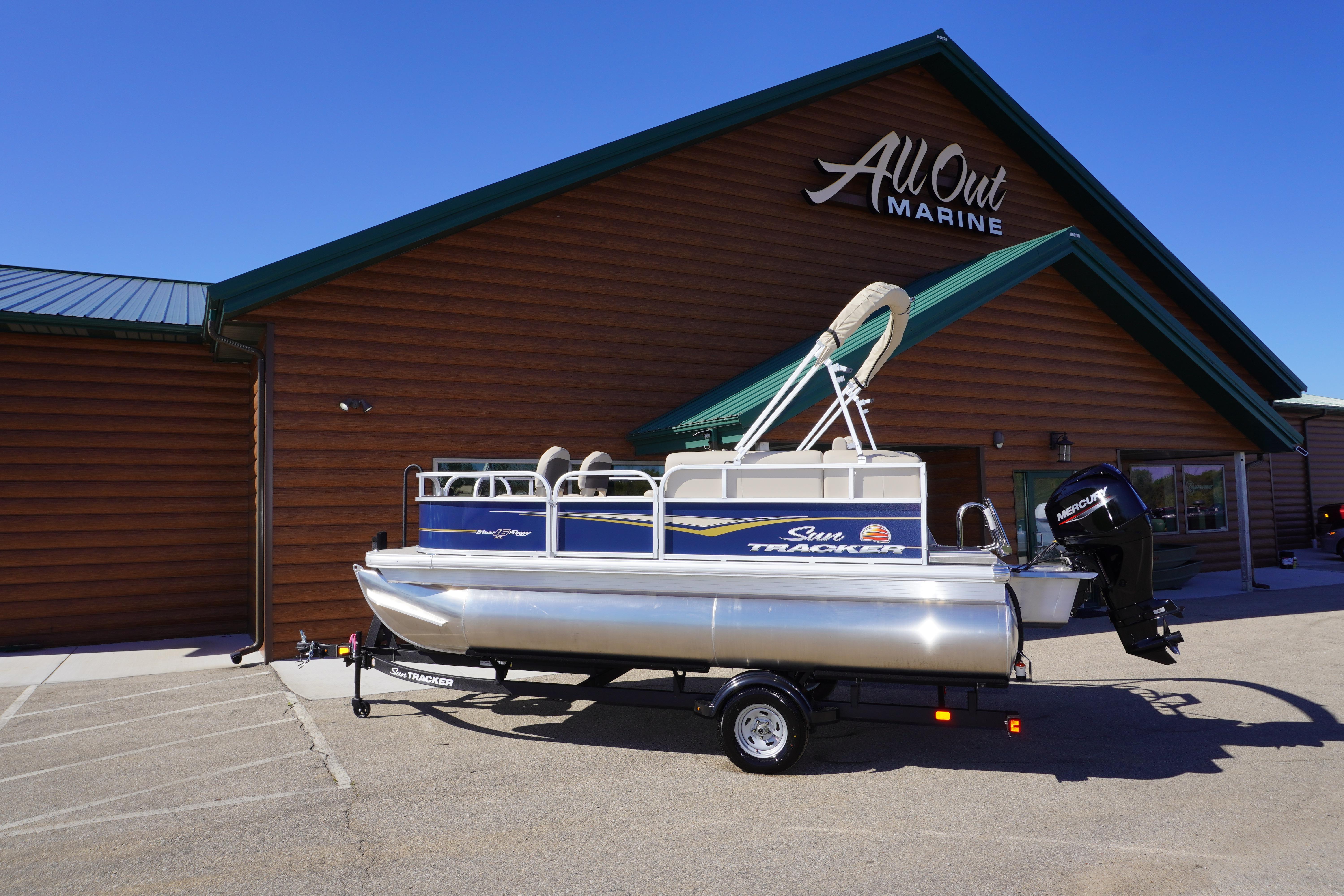 2025 Sun Tracker Bass Buggy 16 XL Select pontoon boat at All Out Marine dealership.