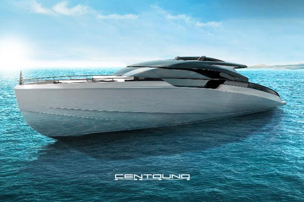 Custom Centouno 90 Forza - Exterior port profile on water