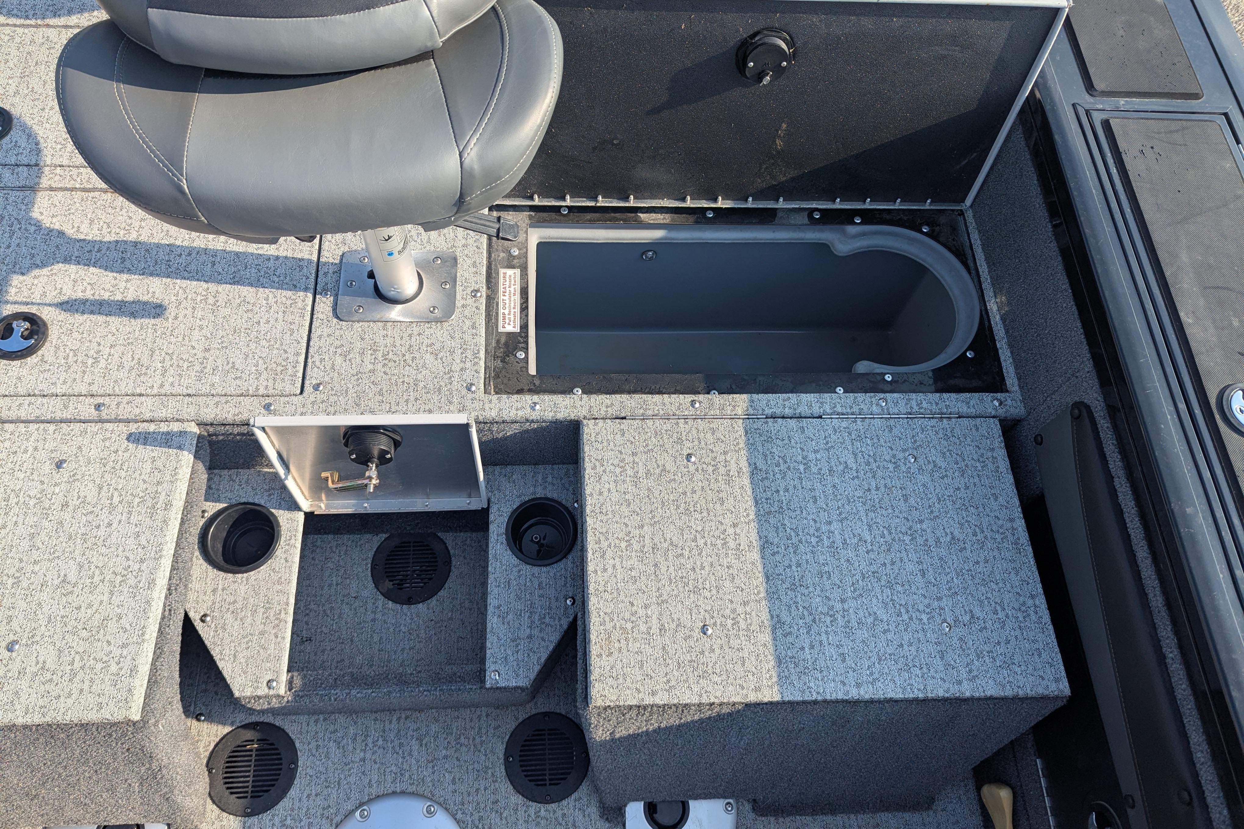 2023 Tracker Targa V-19 Combo Tournament Edition boat interior with seating and storage compartments.