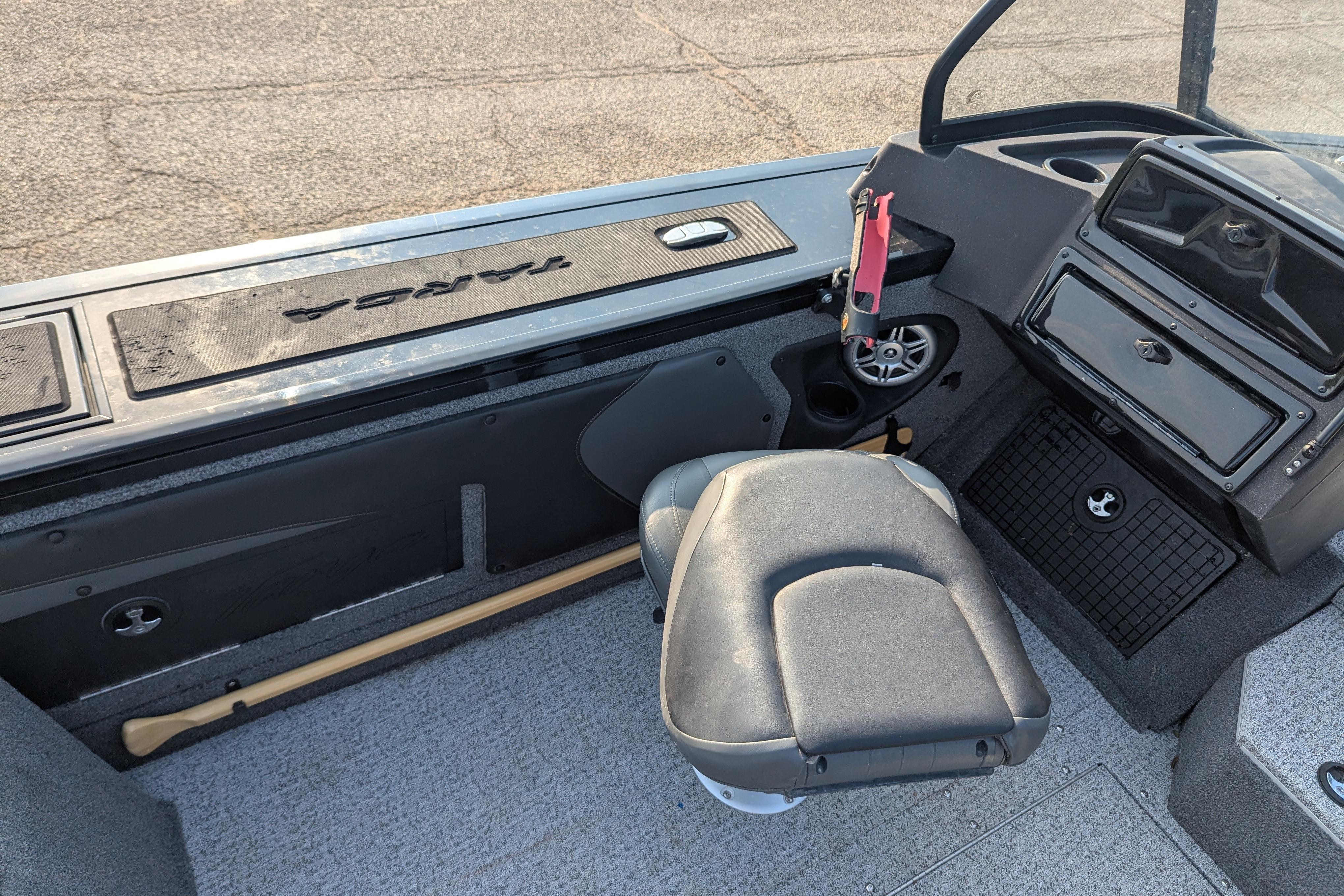 2023 Tracker Targa V-19 Combo Tournament Edition boat interior with seating and console.