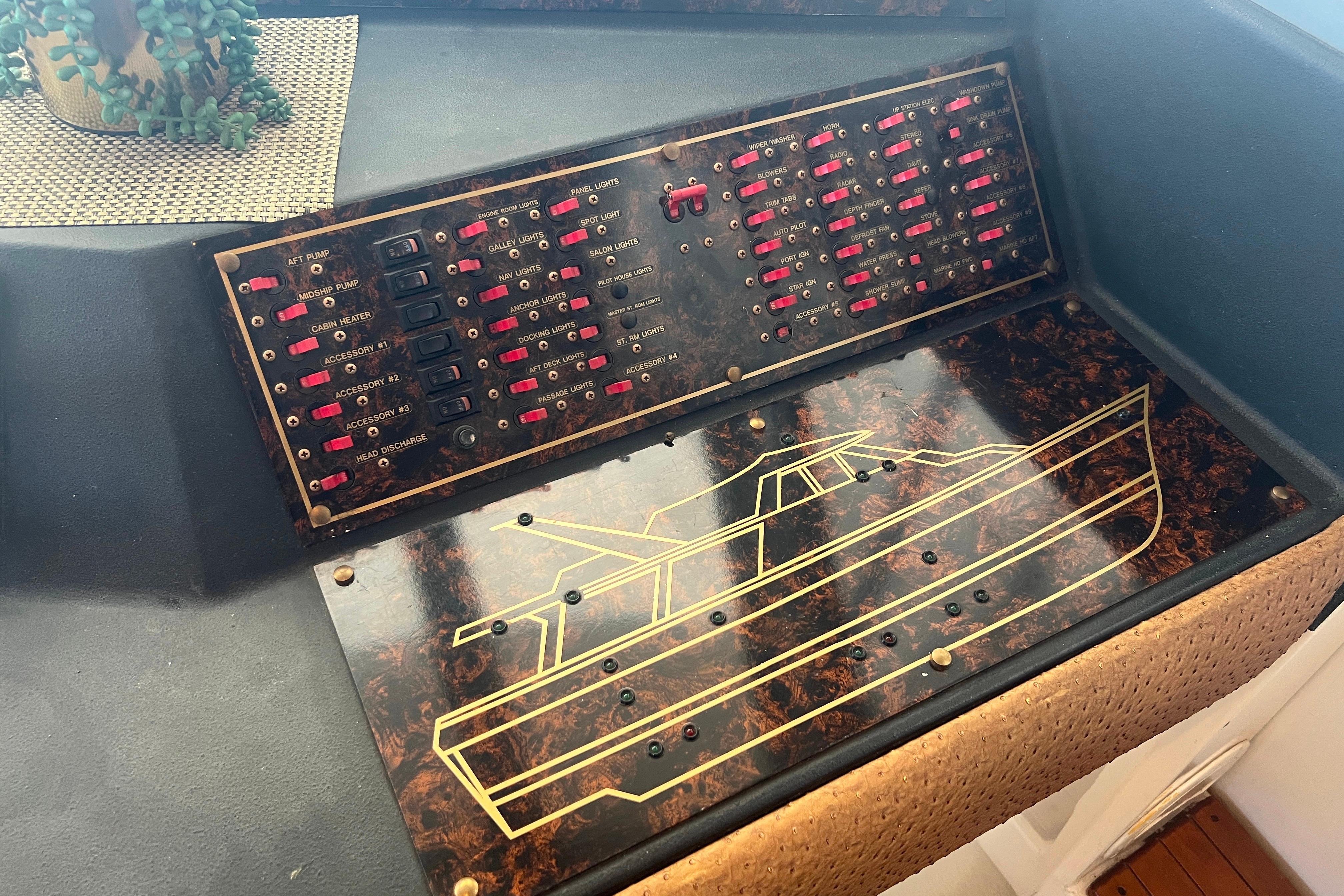 12 Volt breaker panel with boat diagram.