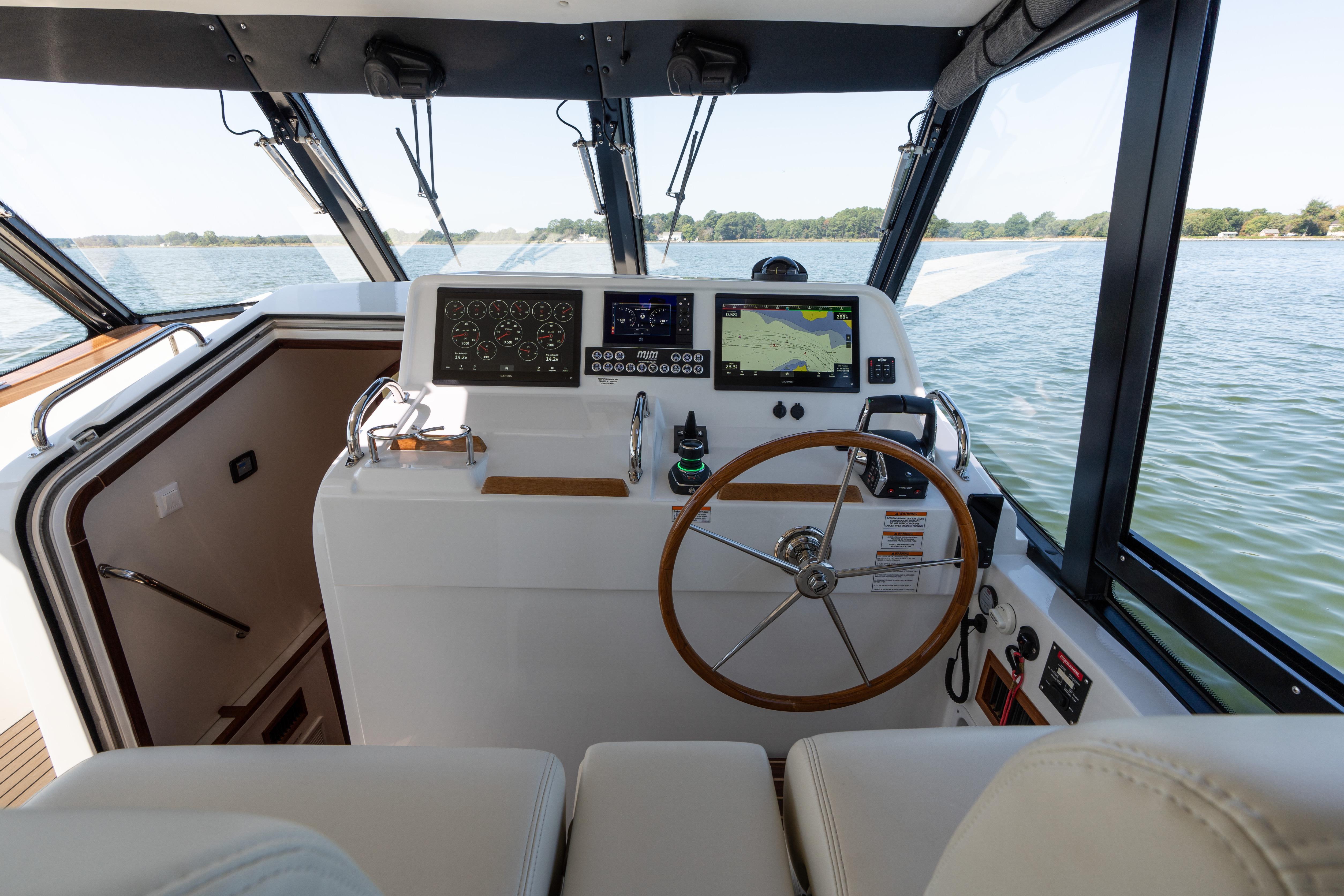 Helm of 2023 MJM Yachts 4, featuring modern navigation and control systems.