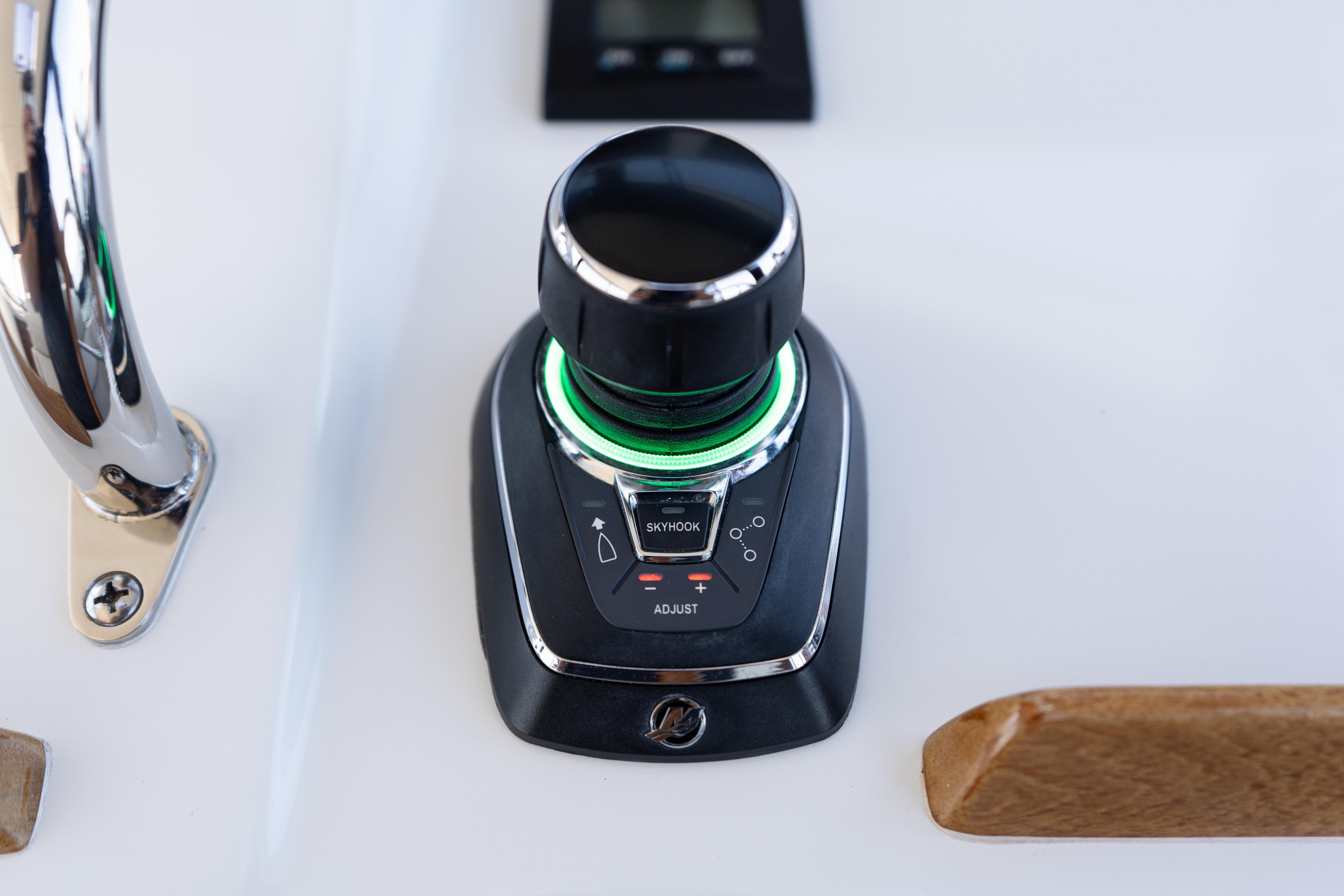 Joystick control on 2023 MJM Yachts 4, featuring advanced navigation technology.