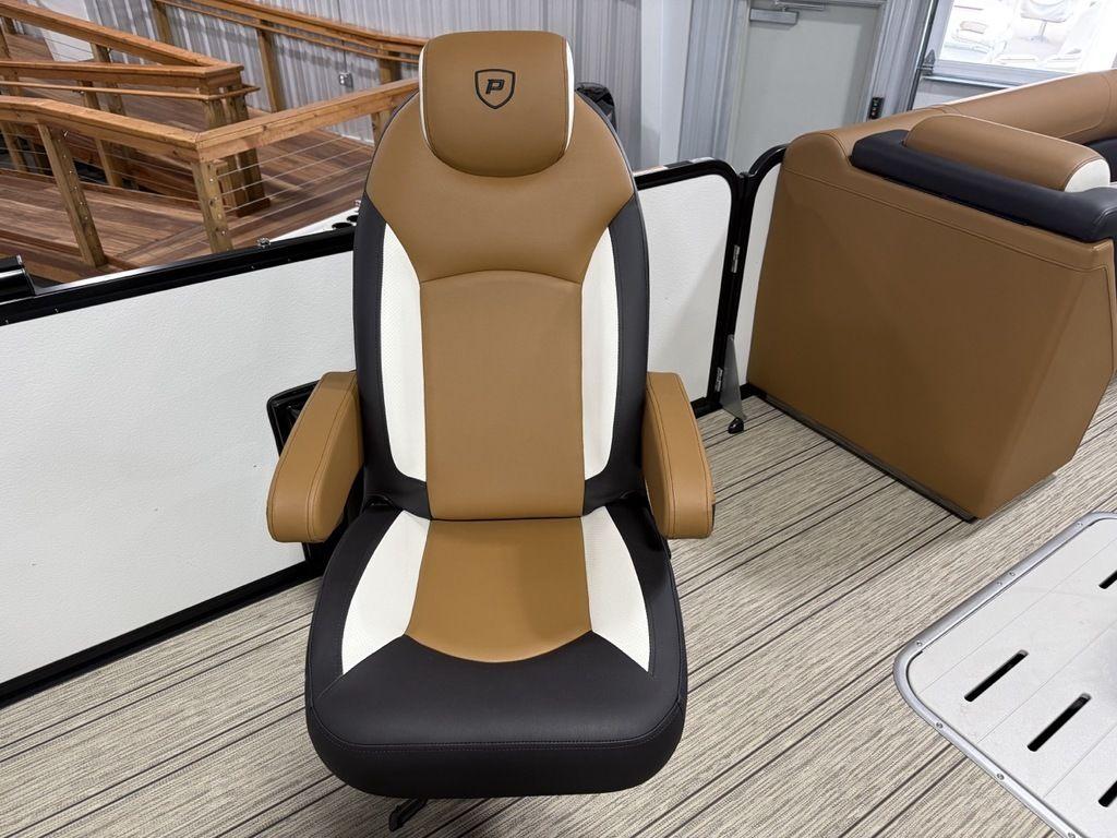 2025 Premier 230 Solaris RL boat seat, brown and white design, luxurious and comfortable.