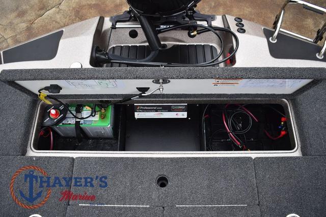 2025 Ranger Z185 boat battery compartment with wiring and Thayer's Marine logo.