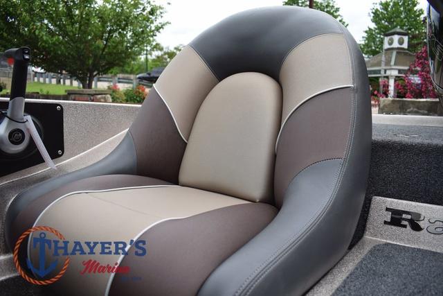2025 Ranger Z185 boat seat with Thayer's Marine logo, featuring gray and beige upholstery.