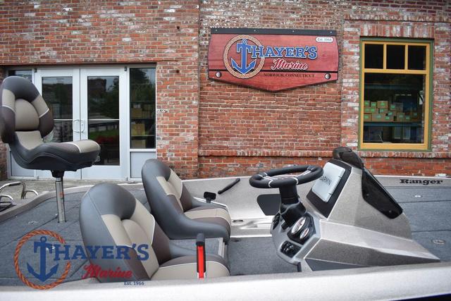 2025 Ranger Z185 boat at Thayer's Marine, featuring modern seating and controls.