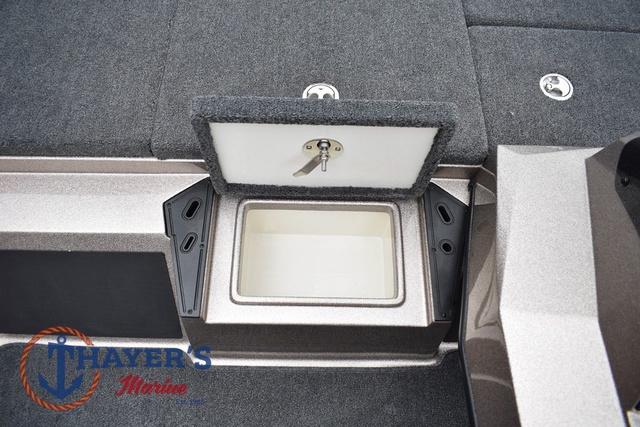 2025 Ranger Z185 boat storage compartment with key lock, featuring Thayer's Marine logo.