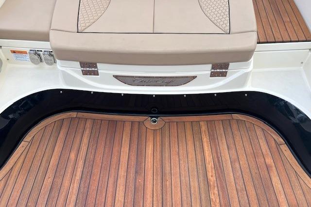 2021 Chris-Craft Launch 35 GT boat with teak deck and beige seating.