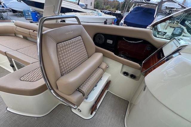 2021 Chris-Craft Launch 35 GT interior with luxurious seating and elegant dashboard design.