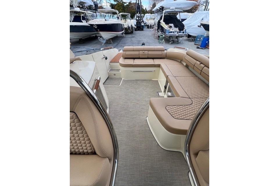 2021 Chris-Craft Launch 35 GT interior with luxurious seating and elegant design.