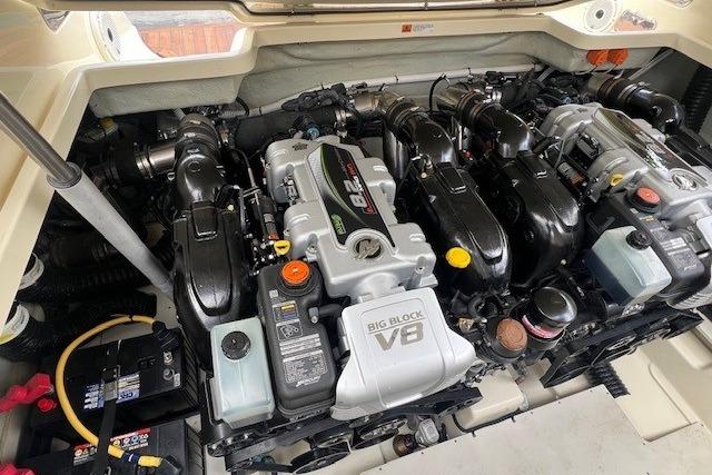 2021 Chris-Craft Launch 35 GT engine compartment with powerful V8 engines.