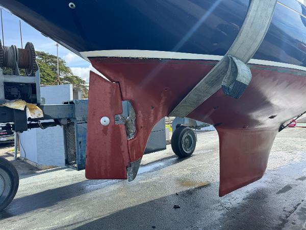 1990 Contessa 32 sailboat on a trailer.