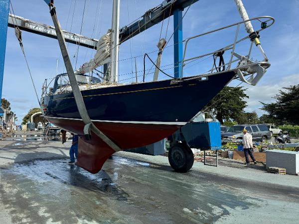 1990 Contessa 32 sailboat in dry dock.