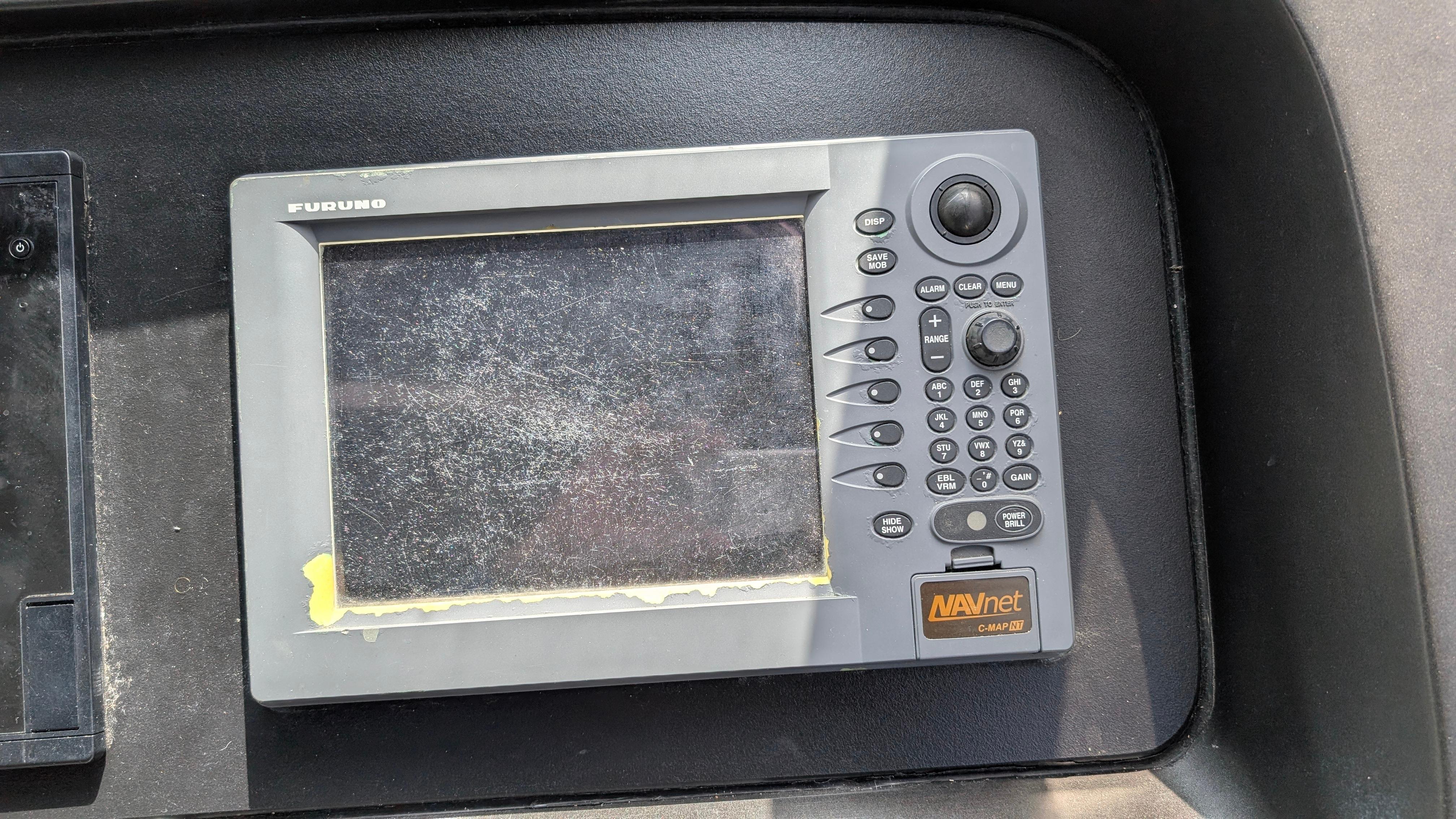 Furuno NavNet display on 2004 Sunseeker Portofino yacht dashboard.