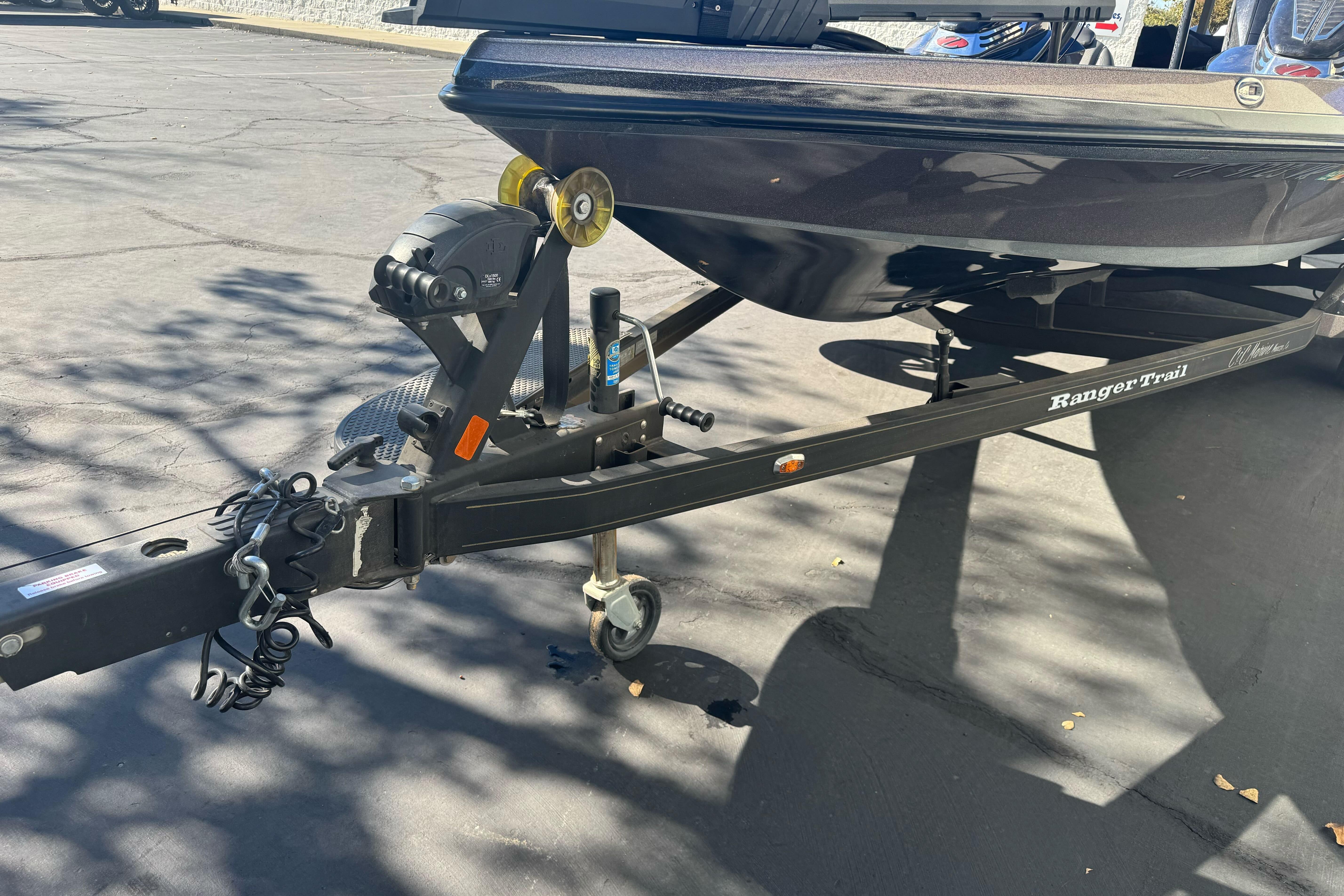 2020 Ranger Z521C Ranger Cup boat trailer in parking lot, close-up view.