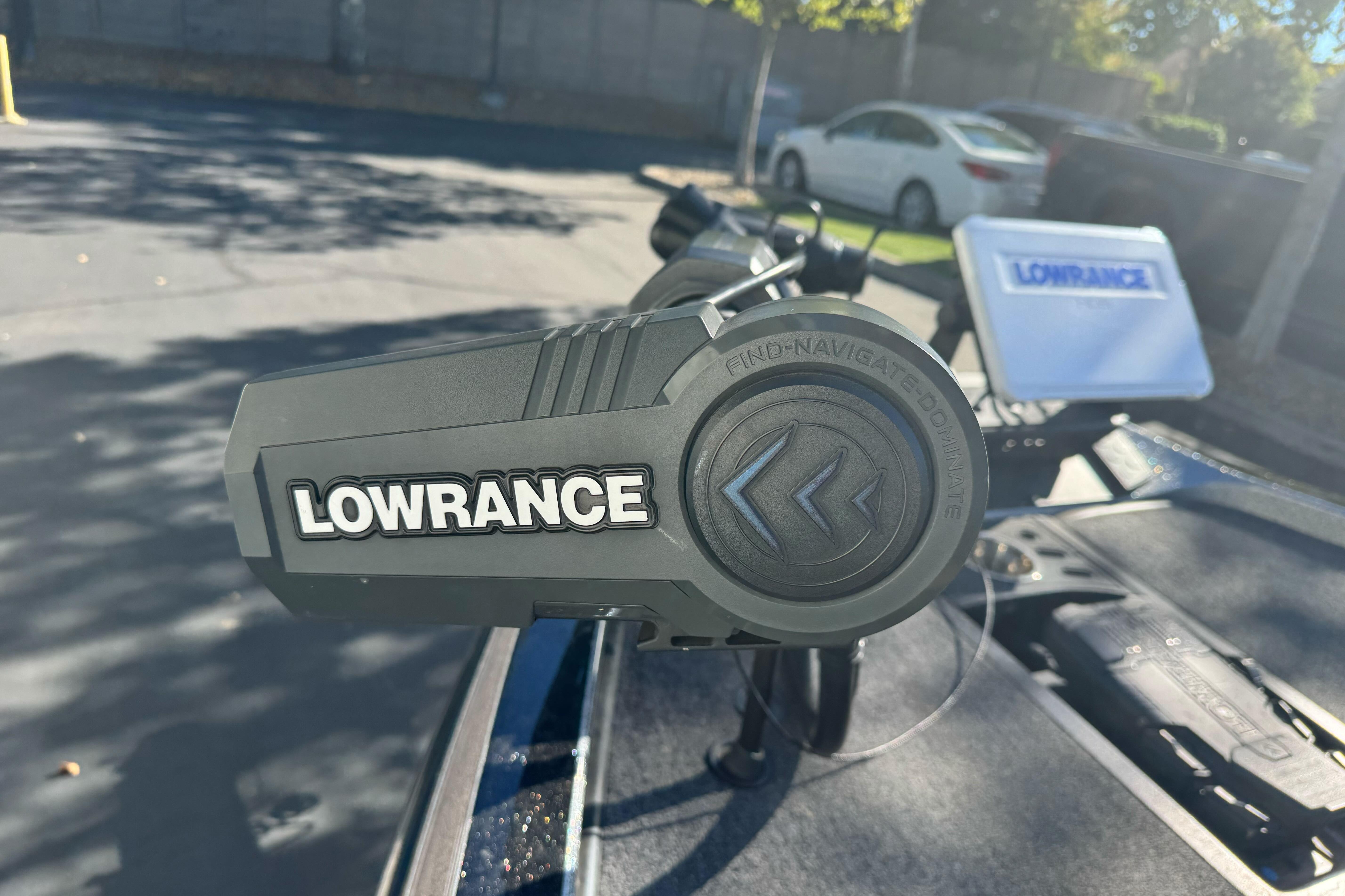 2020 Ranger Z521C boat with Lowrance navigation equipment in a parking lot.