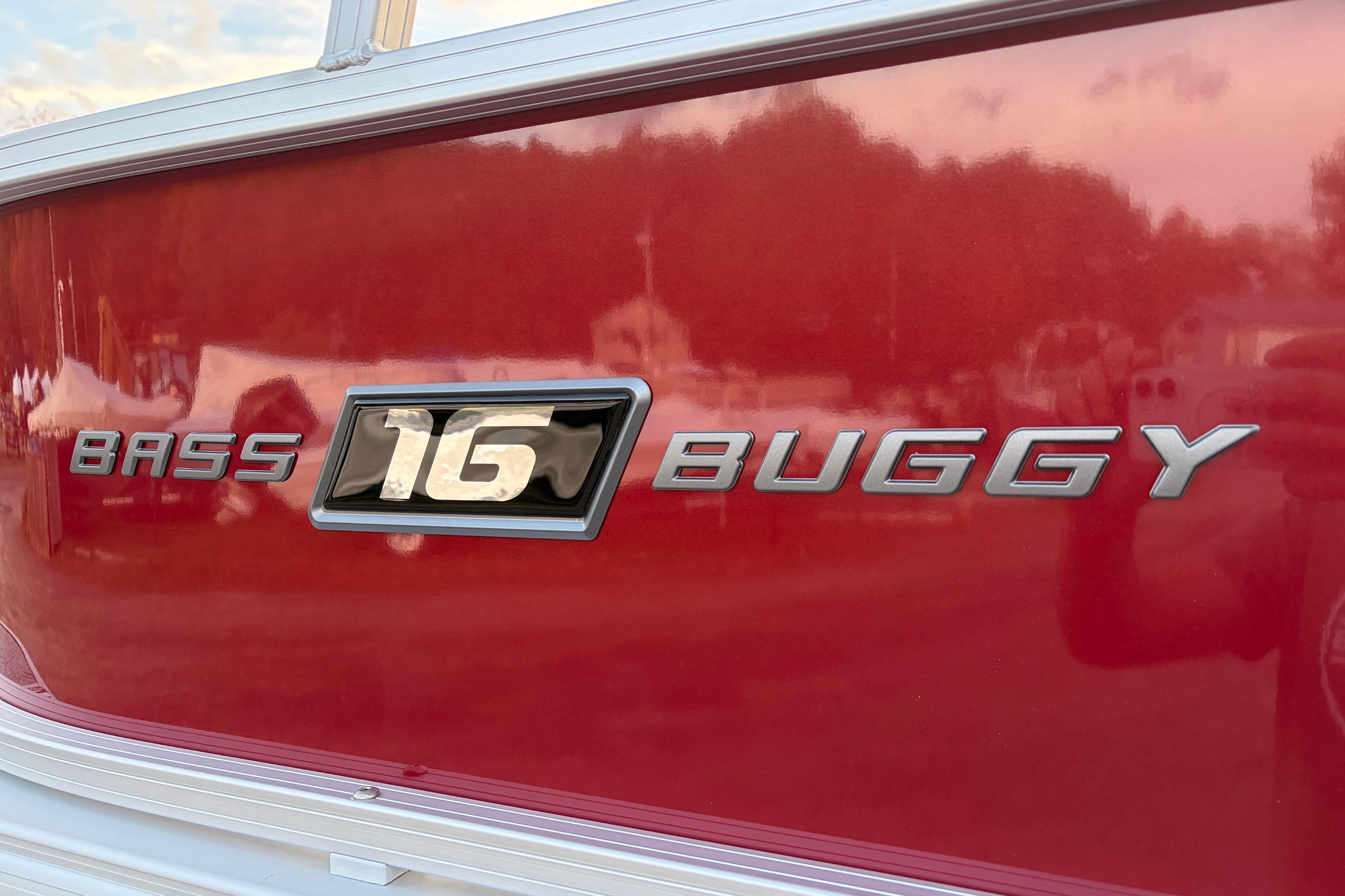 2026 Sun Tracker Bass Buggy 16 XL Select, red exterior with chrome lettering.