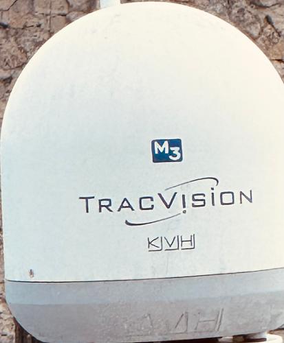 KVH TracVision M3 satellite dome on a 2000 Sea Ray 380 Sundancer.