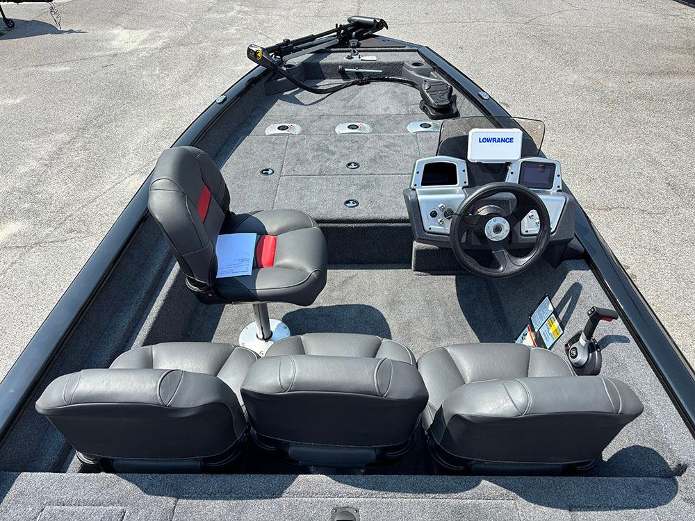 2025 Tracker Pro Team 175 Crappie Edition boat interior with seating and control panel.